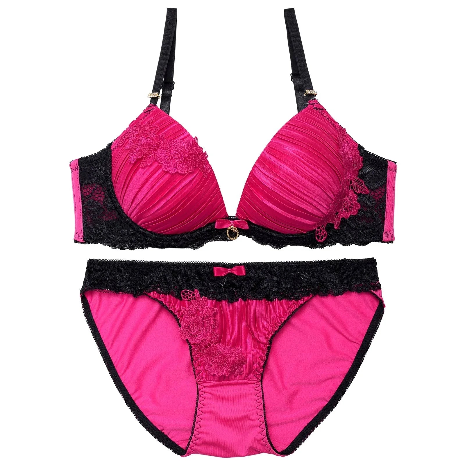 ジュエリーフラワープリーツブラジャー&フルバックショーツ - 【公式】247Lingerie
