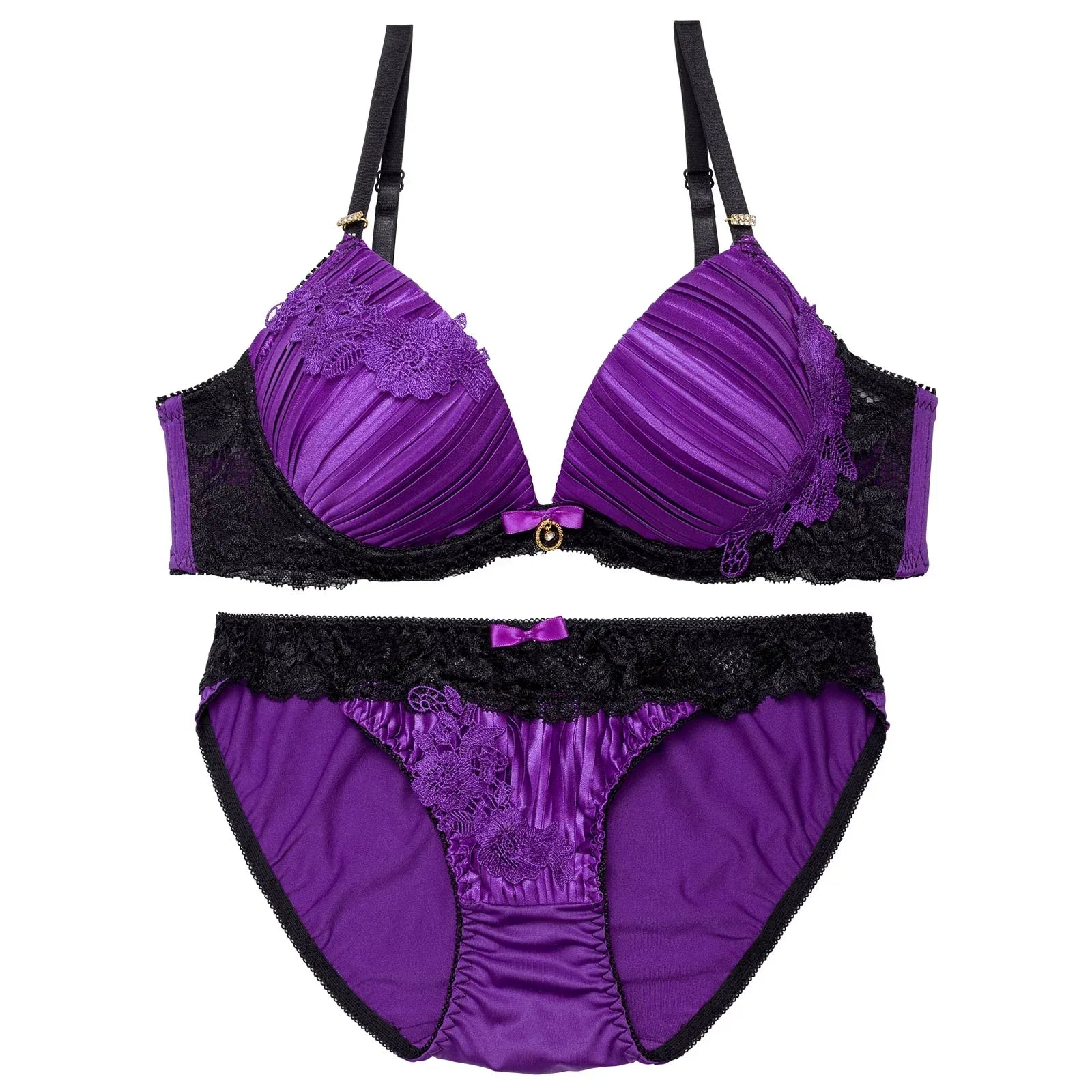 ジュエリーフラワープリーツブラジャー&フルバックショーツ - 【公式】247Lingerie