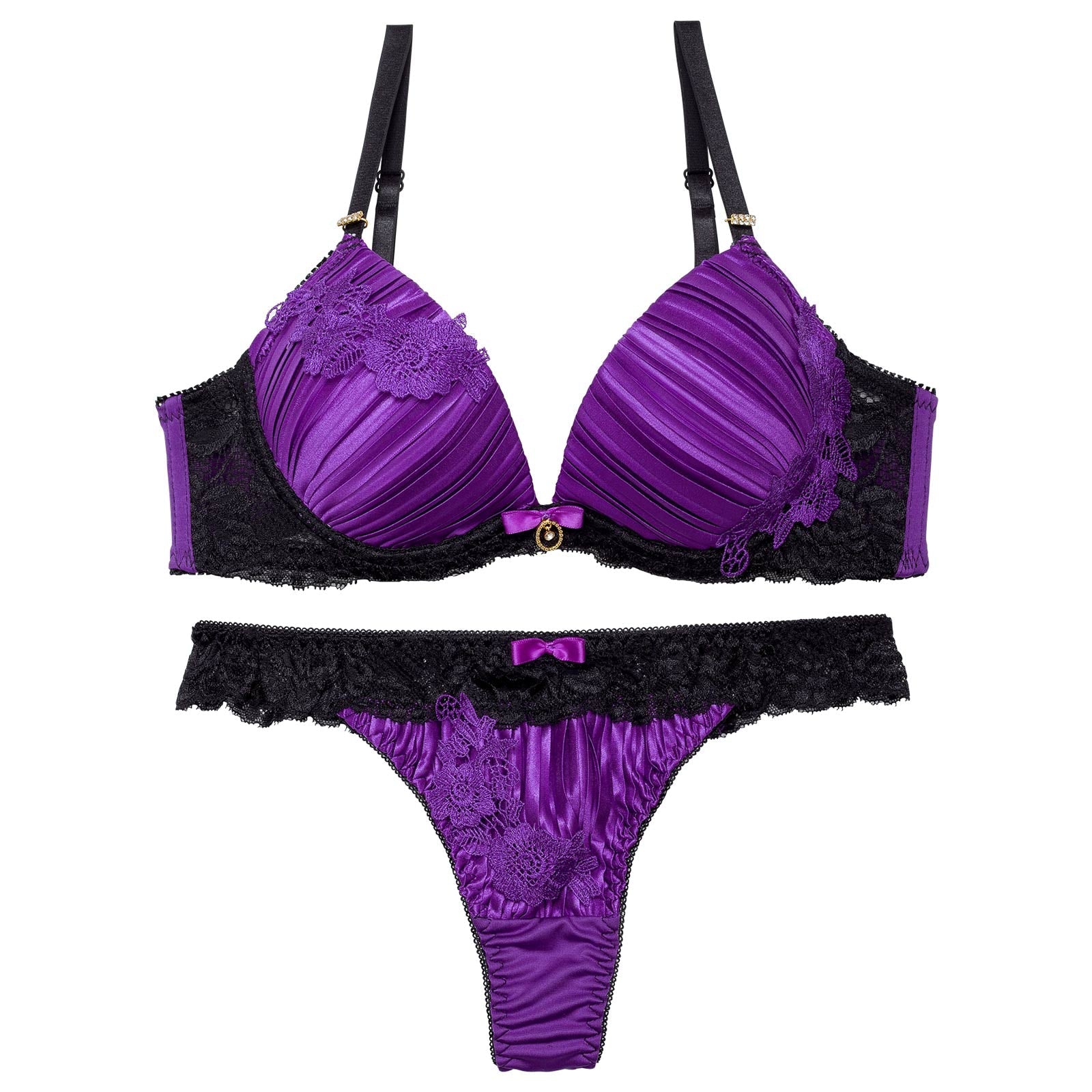 11/13再販!ジュエリーフラワープリーツ育乳脇高ブラジャー&Tバックショーツ