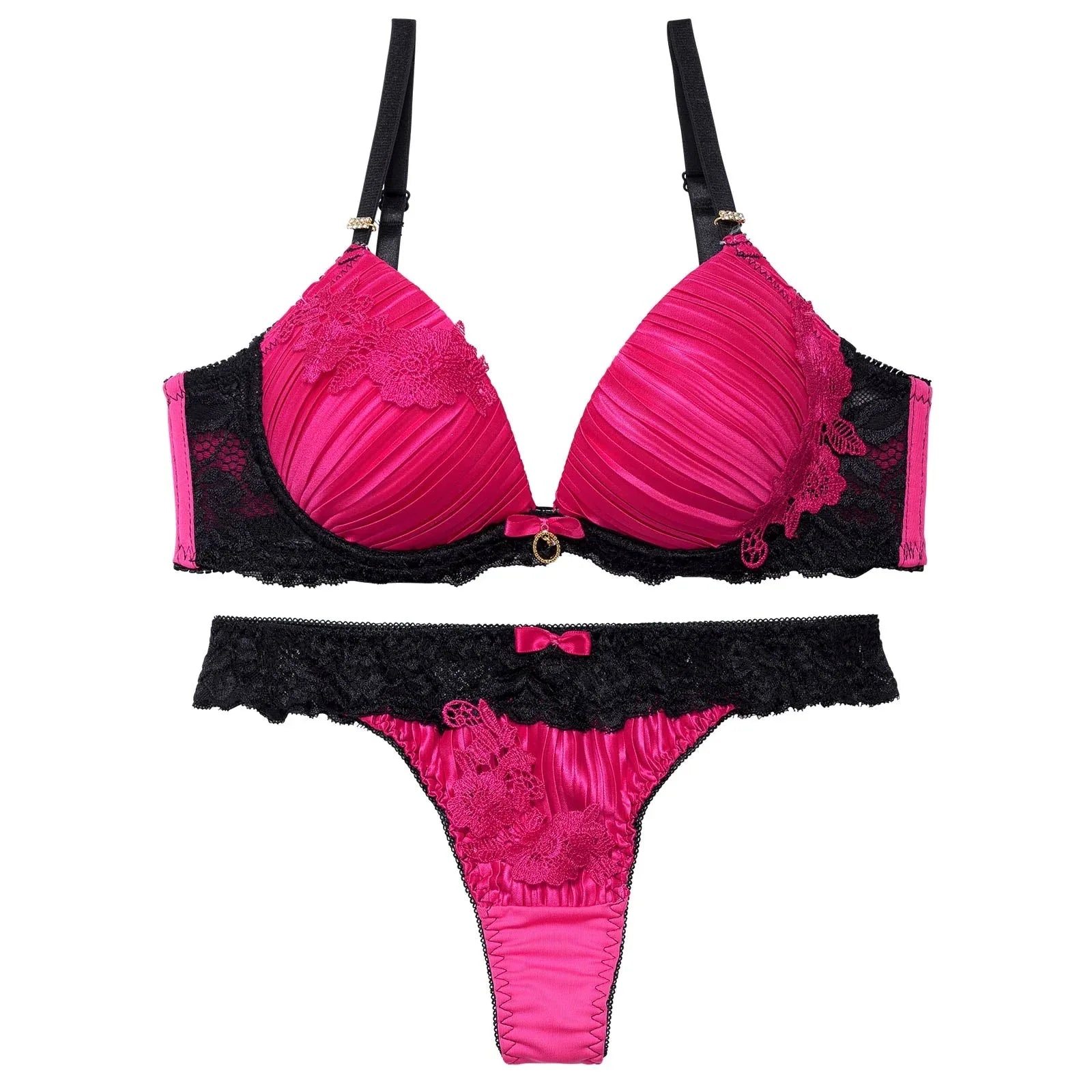 【EFサイズ】ジュエリーフラワープリーツブラジャー&Tバックショーツ - 【公式】247Lingerie