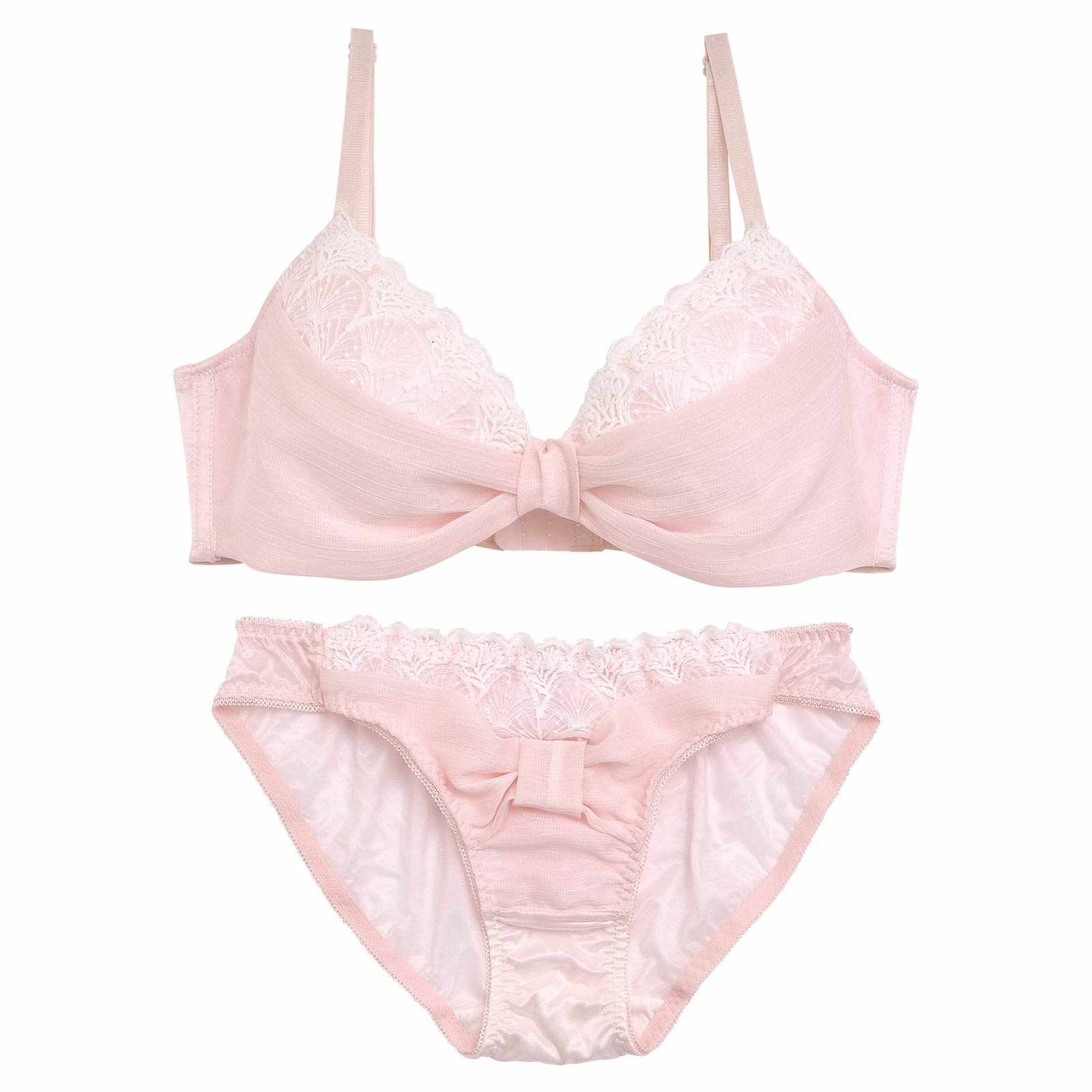3/18再販!【EFサイズ】プリンセスリボンガーリー育乳脇高ブラジャー&フルバックショーツ