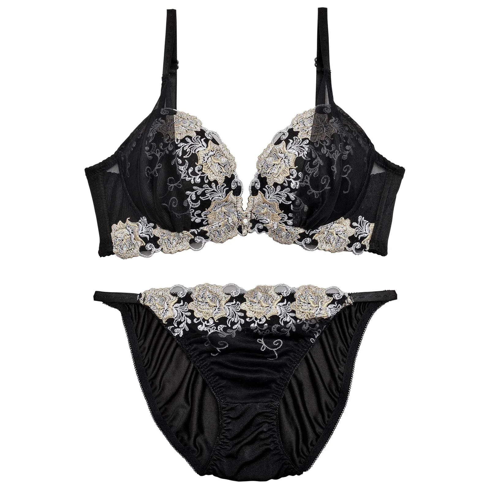 3/3再販!【三上悠亜着用】グロッシィフラワーエンブロイダリー育乳脇高ブラジャー&フルバックショーツ