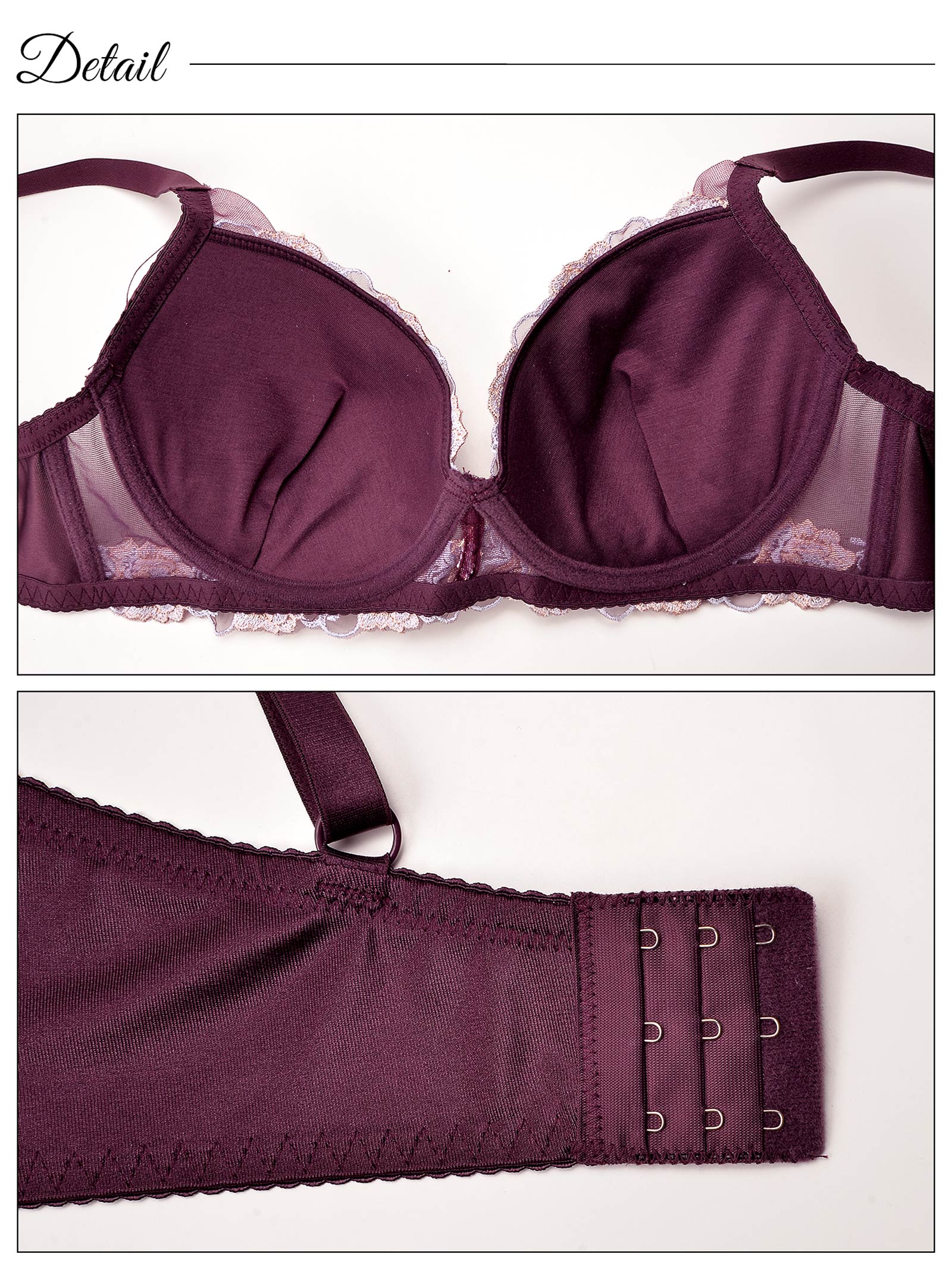 【EFサイズ】グロッシィフラワーエンブロイダリー育乳脇高ブラジャー&フルバックショーツ