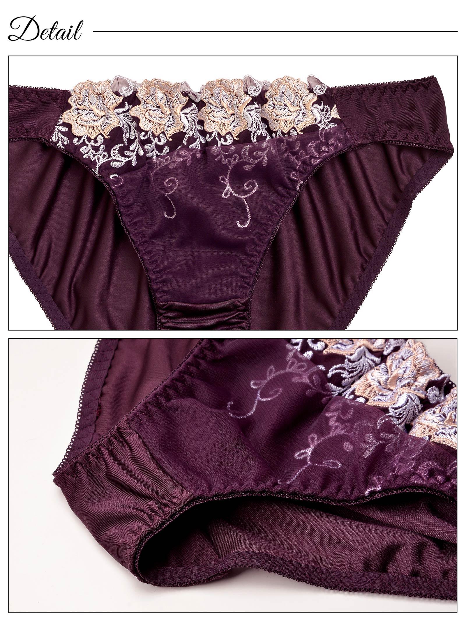 【EFサイズ】グロッシィフラワーエンブロイダリー育乳脇高ブラジャー&フルバックショーツ - 【公式】247Lingerie