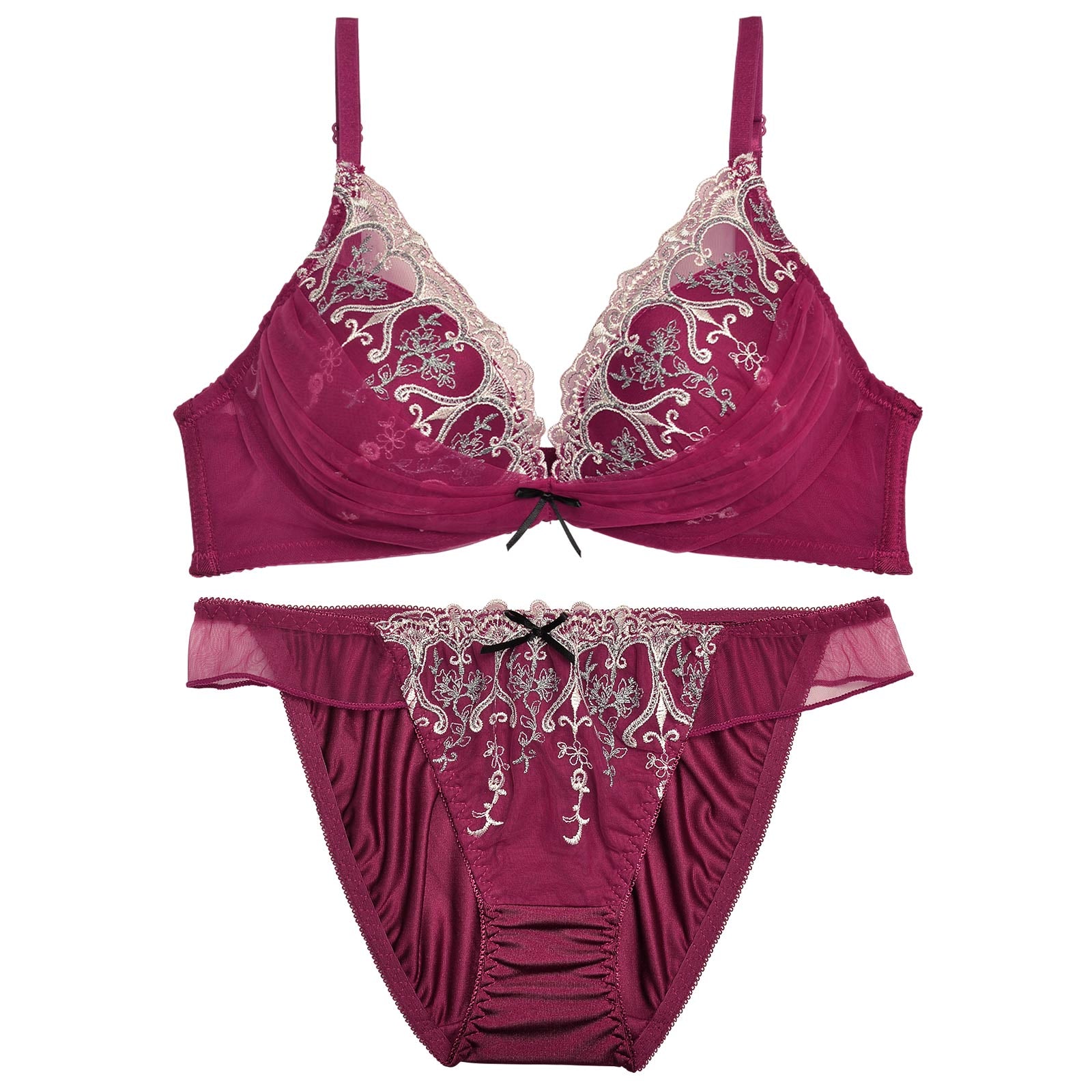 ダマスクチュールレースブラジャー&フルバックショーツ