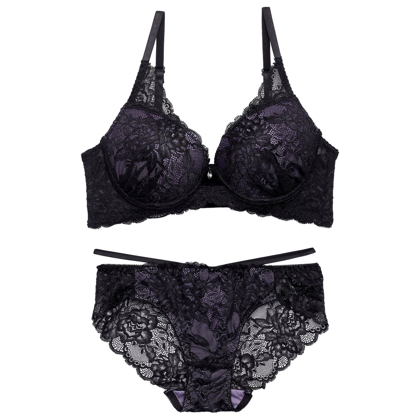 11/15再販!オールレースカットストリング育乳脇高ブラジャー&バック透けフルバックショーツ