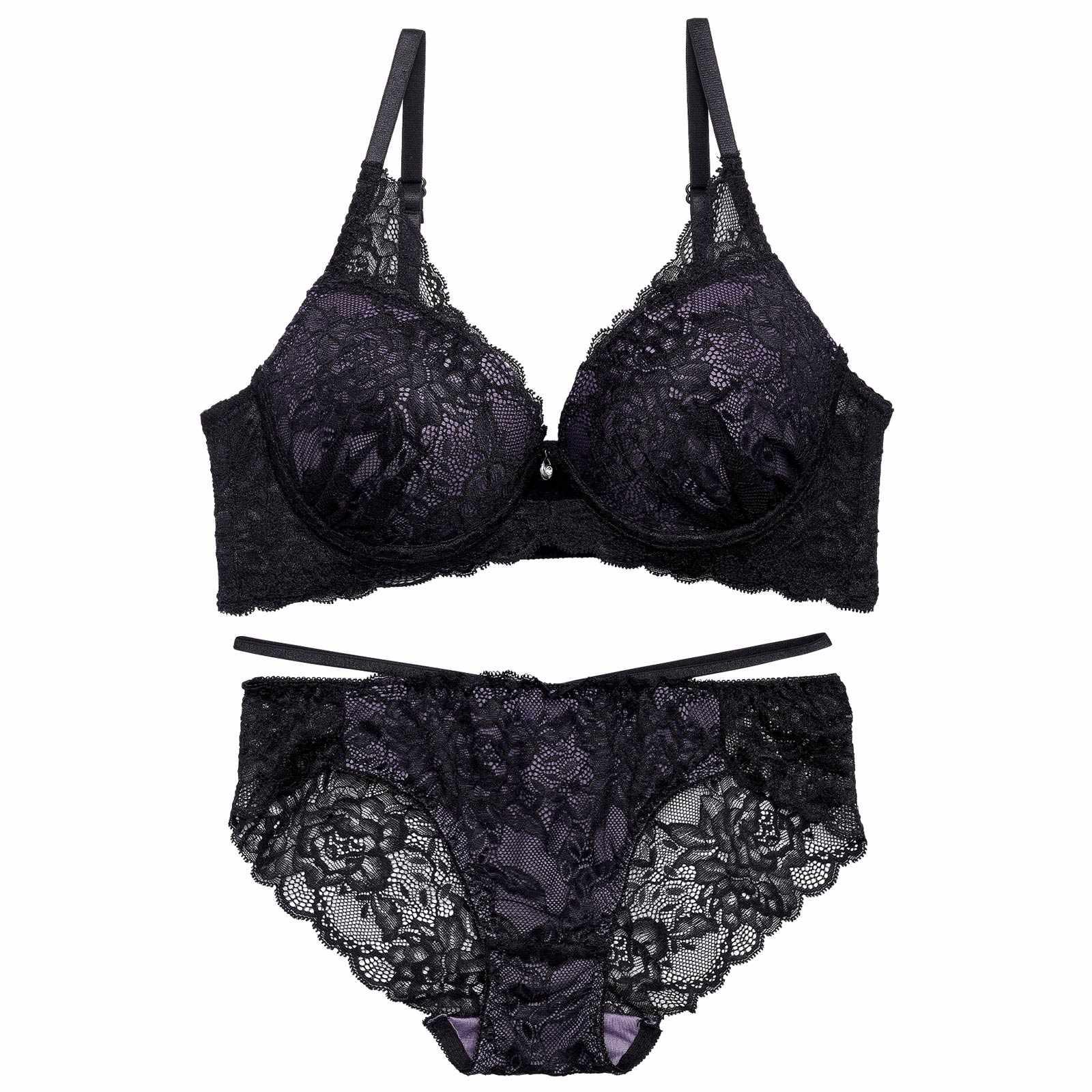 1/17再販!【EFサイズ】オールレースカットストリング育乳脇高ブラジャー&バック透けフルバックショーツ - 【公式】247Lingerie