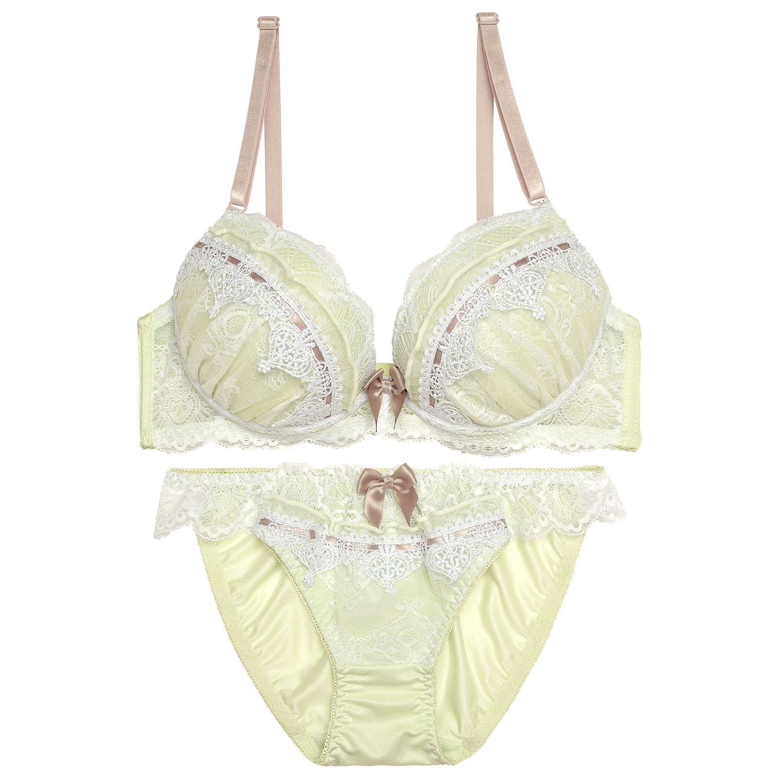 ダマスクフリルレースラインブラジャー&フルバックショーツ