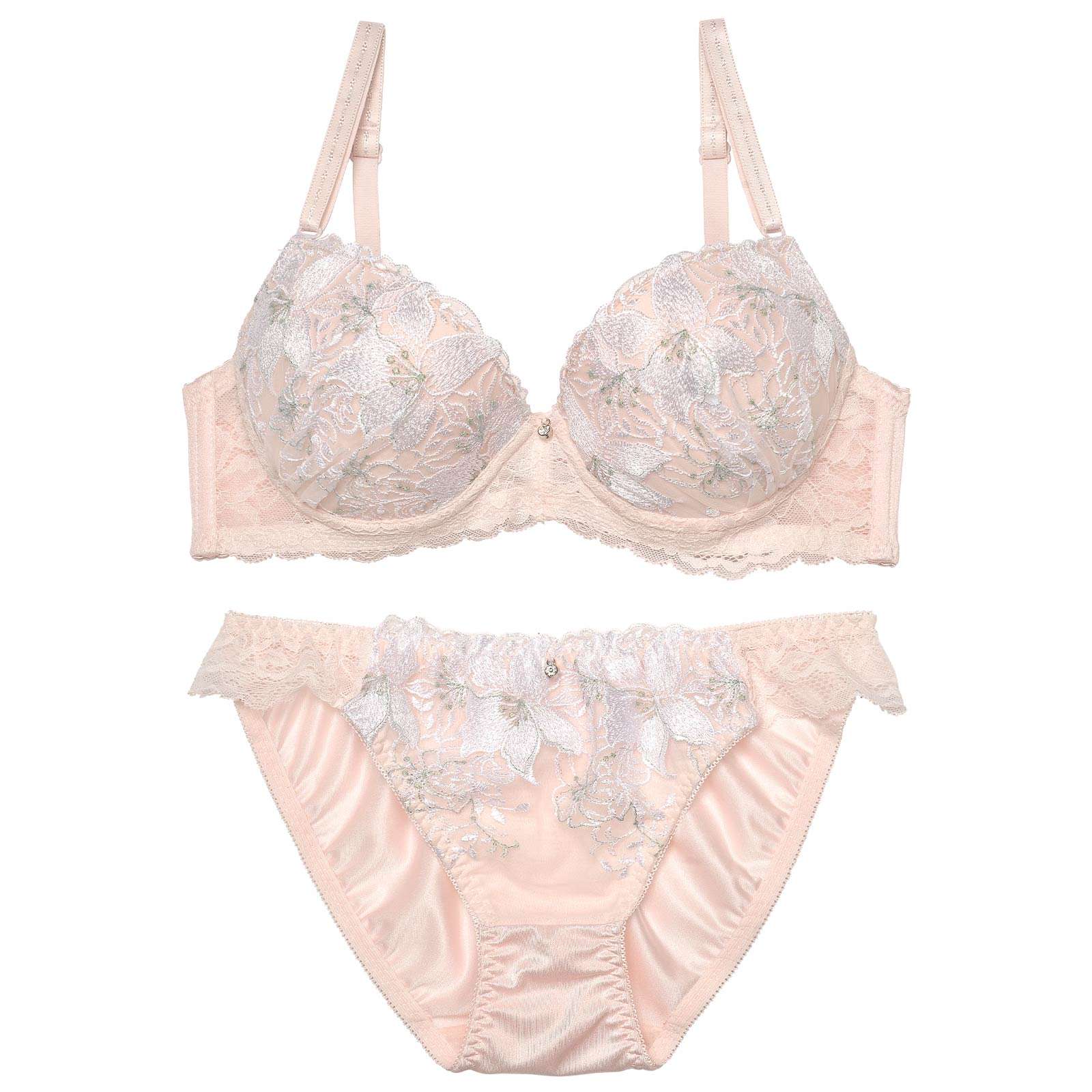 シャイニーホワイトリリーブラジャー&フルバックショーツ