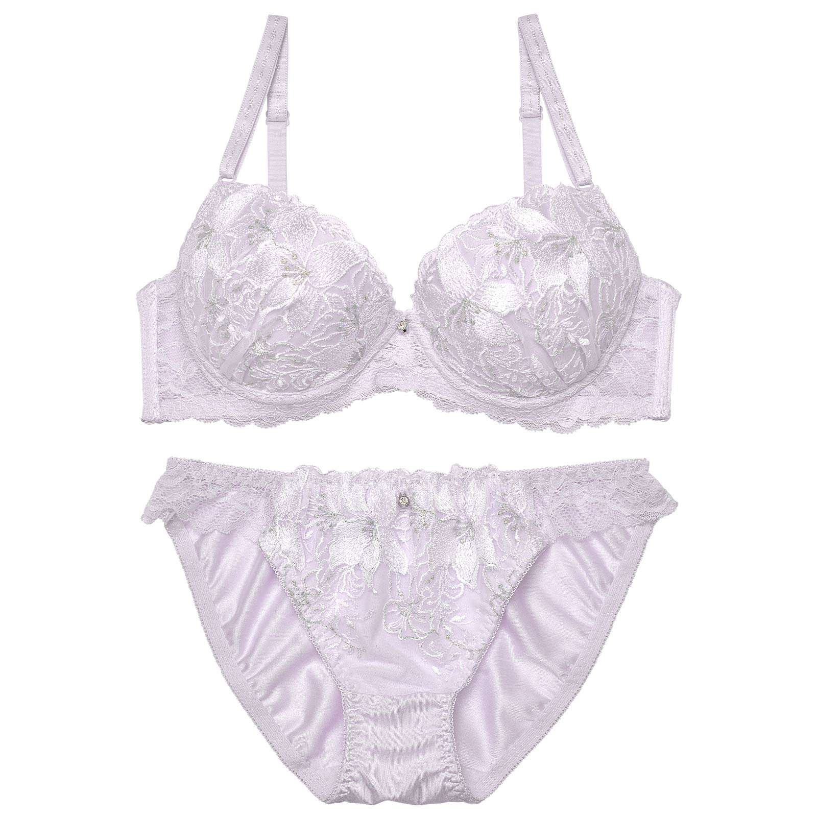 シャイニーホワイトリリーブラジャー&フルバックショーツ