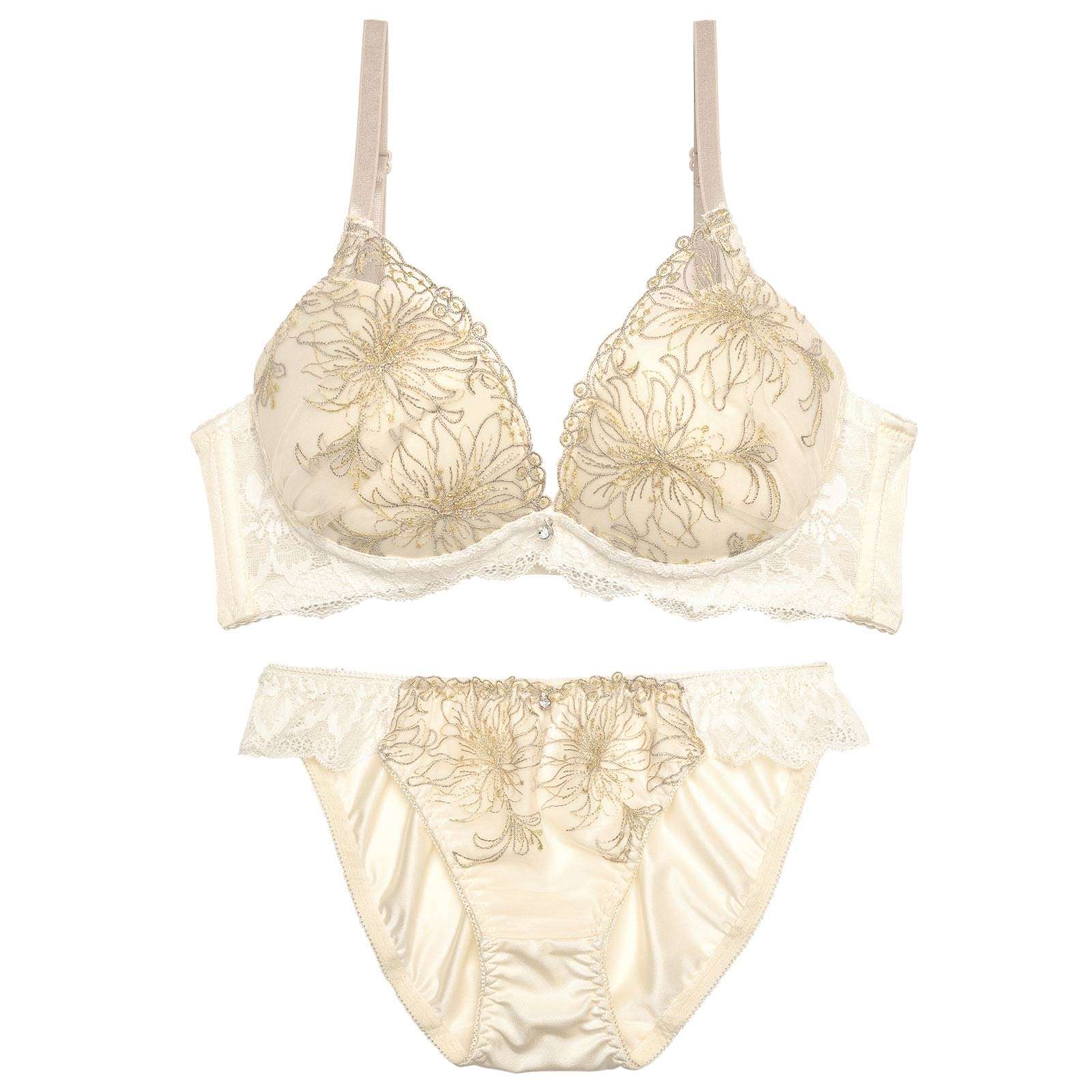 リリカルシアーフラワー育乳脇高ブラジャー&フルバックショーツ