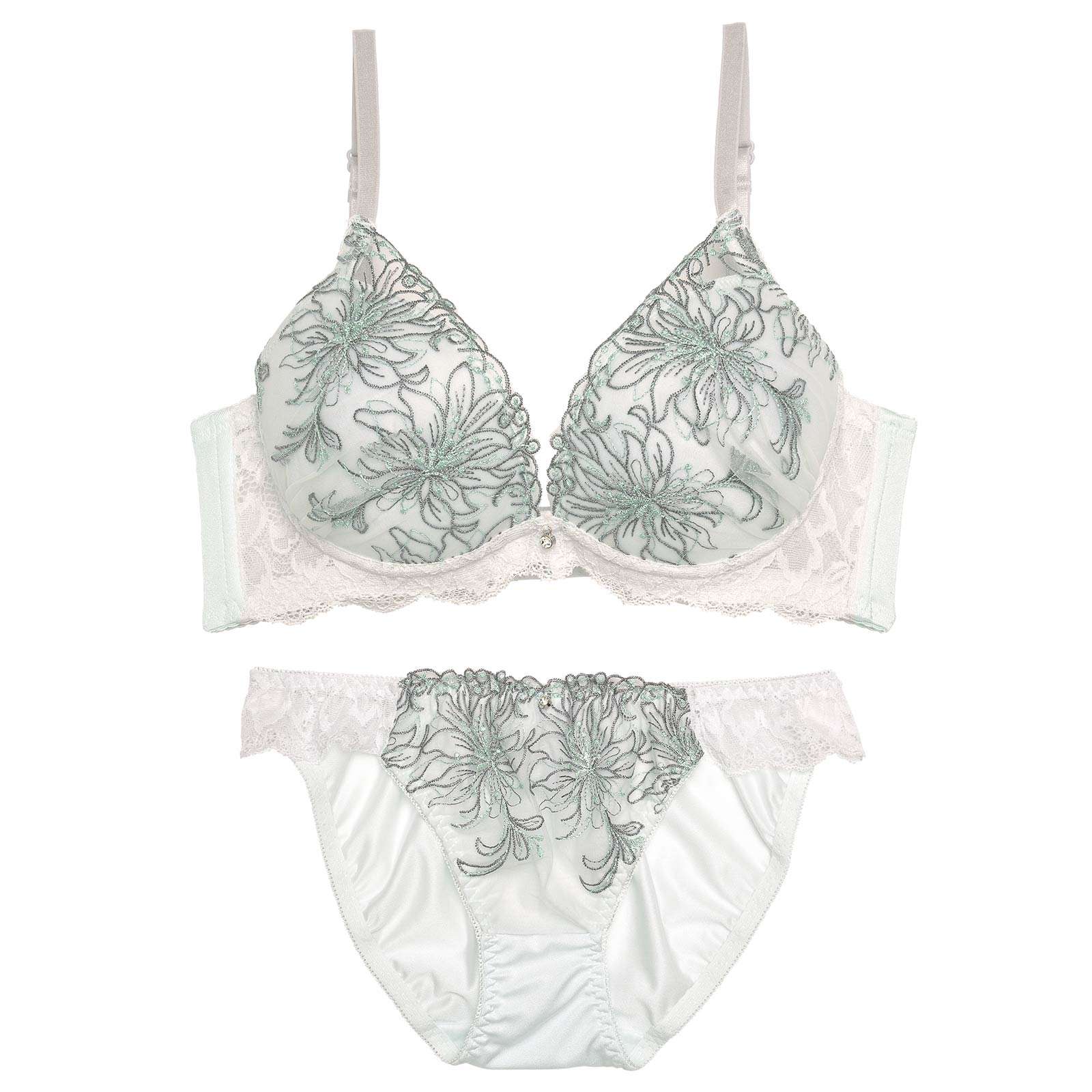 リリカルシアーフラワー育乳脇高ブラジャー&フルバックショーツ