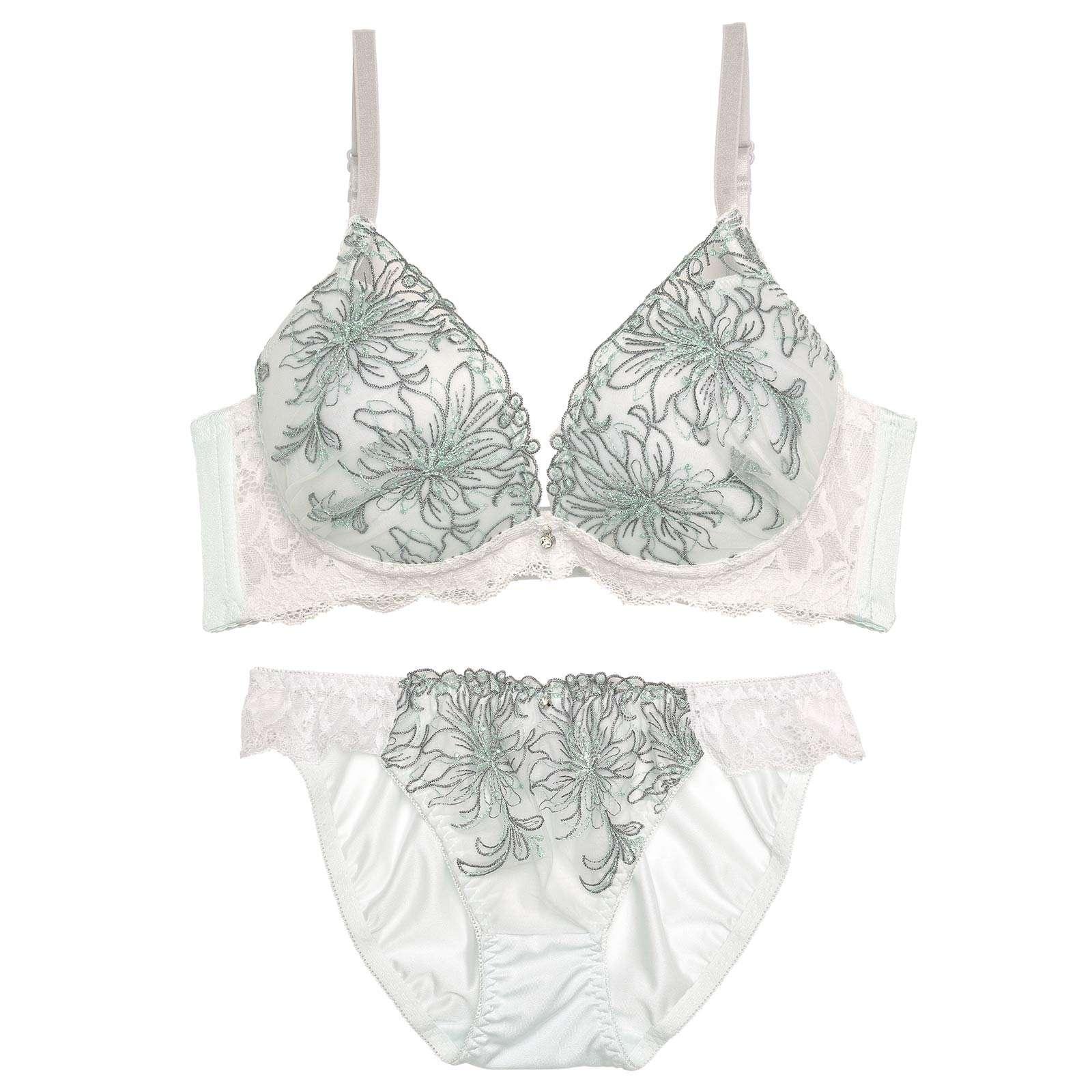 リリカルシアーフラワー育乳脇高ブラジャー&フルバックショーツ - 【公式】247Lingerie