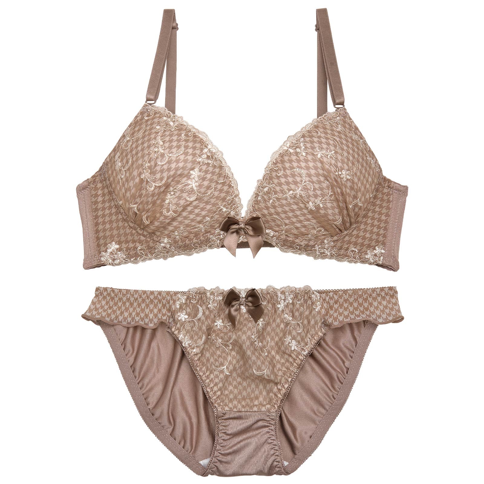 千鳥格子柄フルールブラジャー&フルバックショーツ