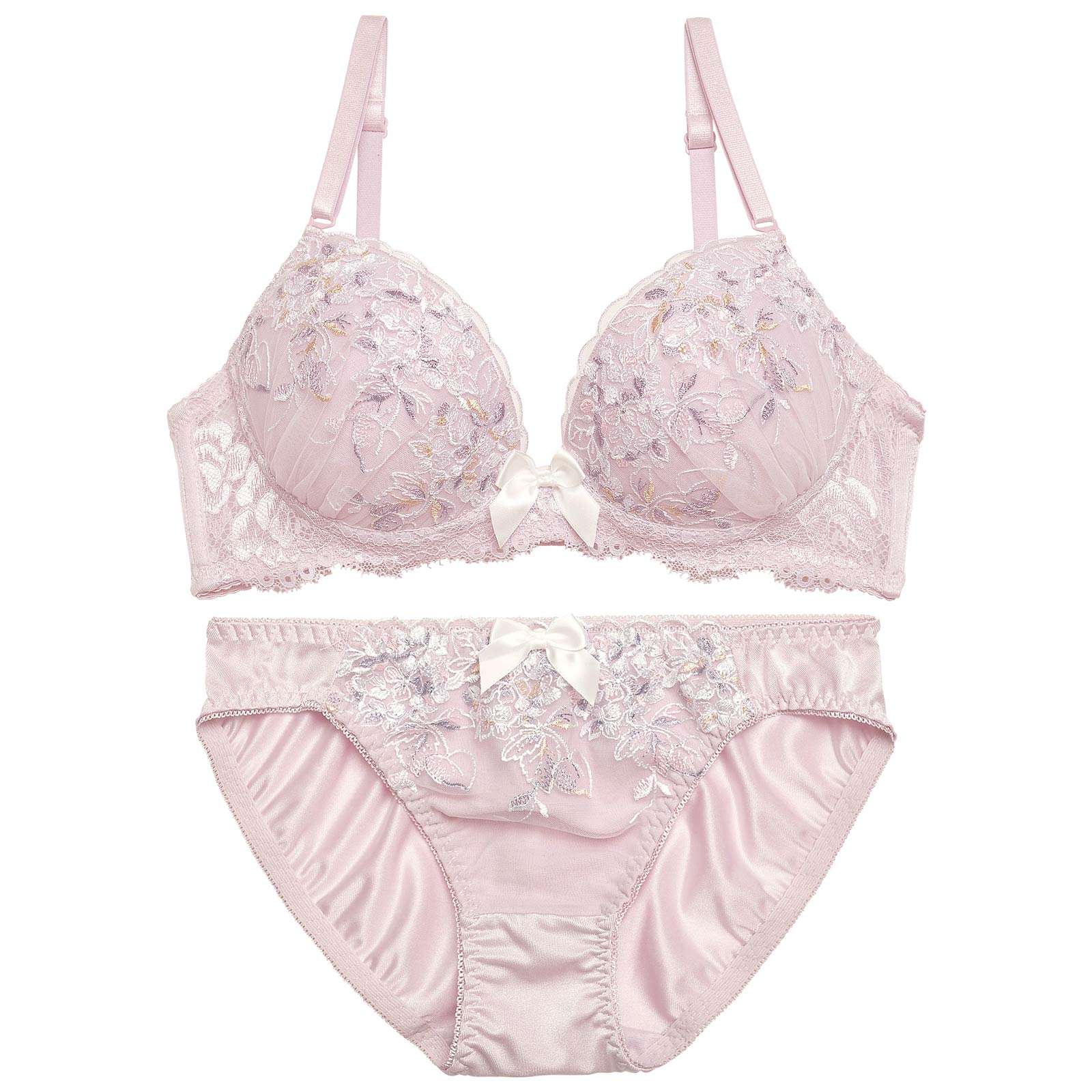 フェミニンリボンフルーレットブラジャー&フルバックショーツ