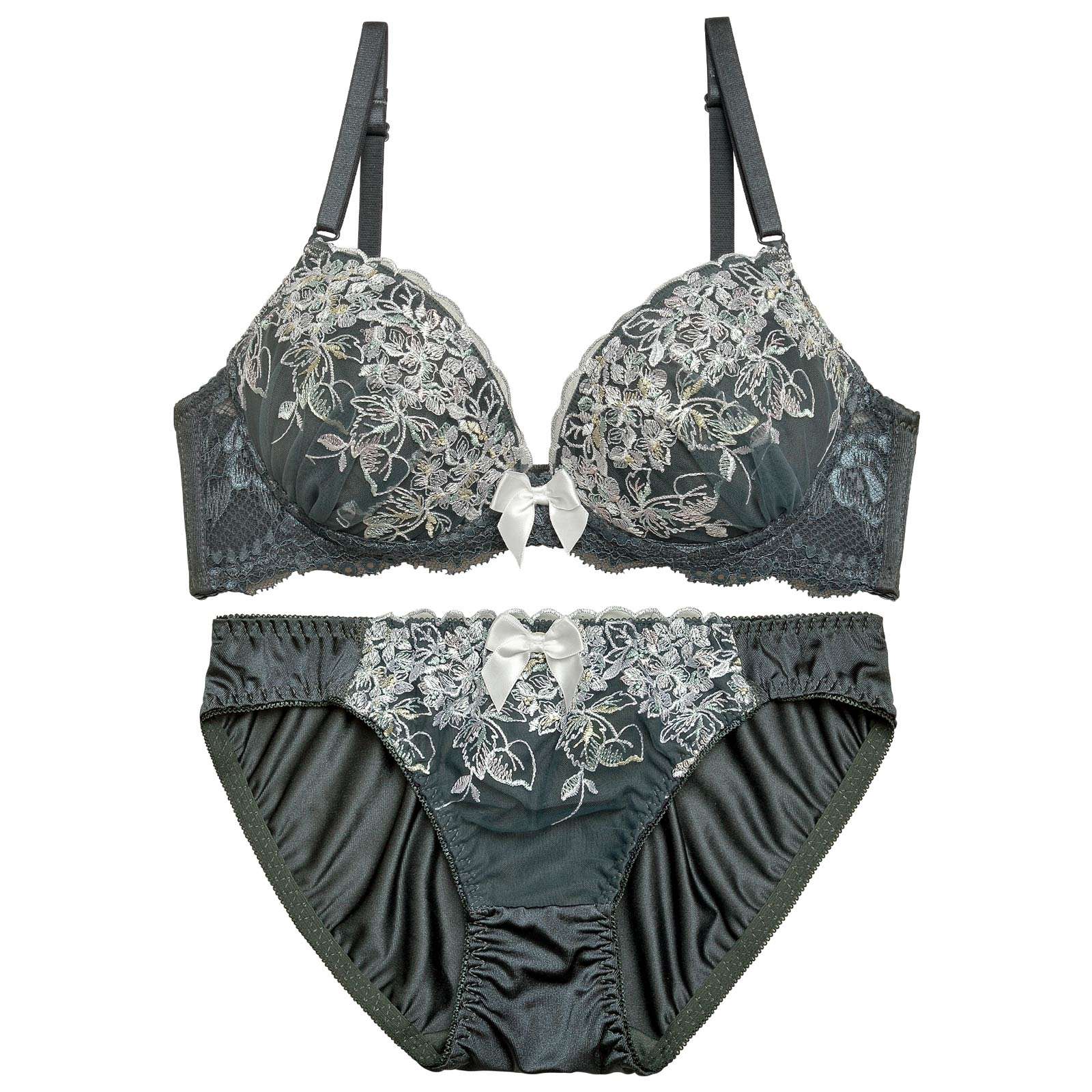 フェミニンリボンフルーレットブラジャー&フルバックショーツ