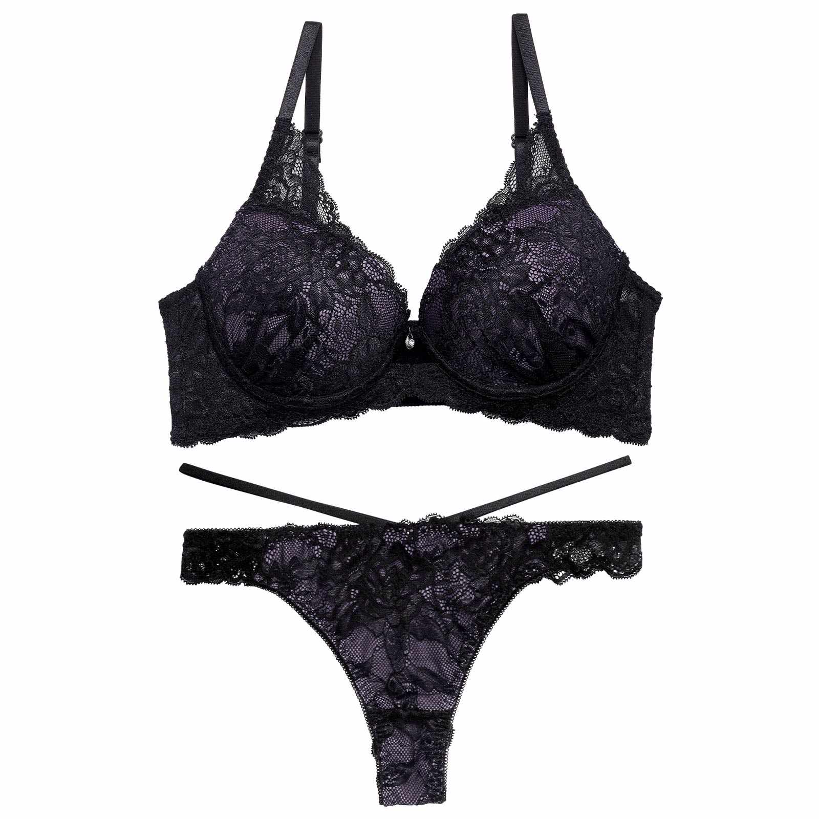 1/17再販!オールレースカットストリング育乳脇高ブラジャー&バック透けTバックショーツ - 【公式】247Lingerie