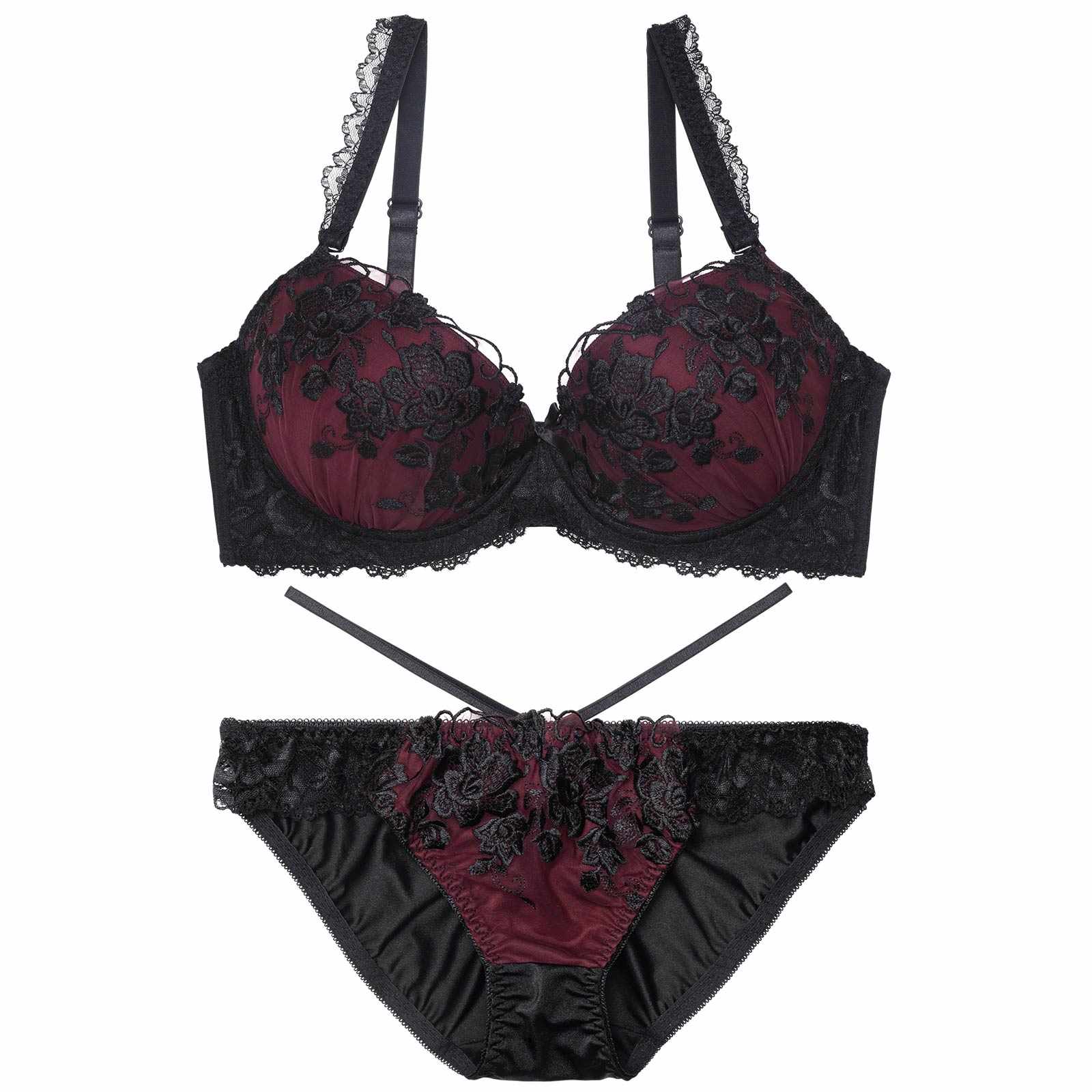 12/6再販!【三上悠亜着用】【EFサイズ】ブリリアントダークフルールブラジャー&フルバックショーツ