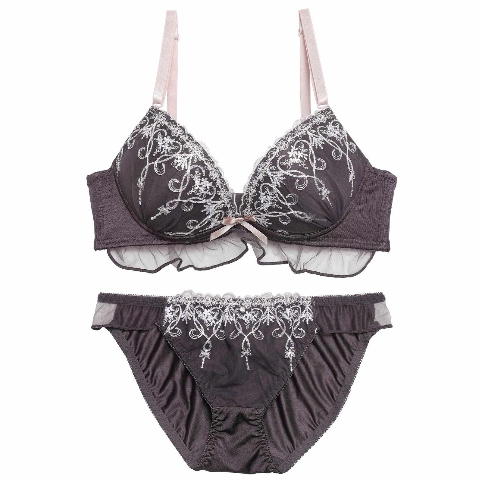 フリルチュールダマスクハートブラジャー&フルバックショーツ - 【公式】247Lingerie