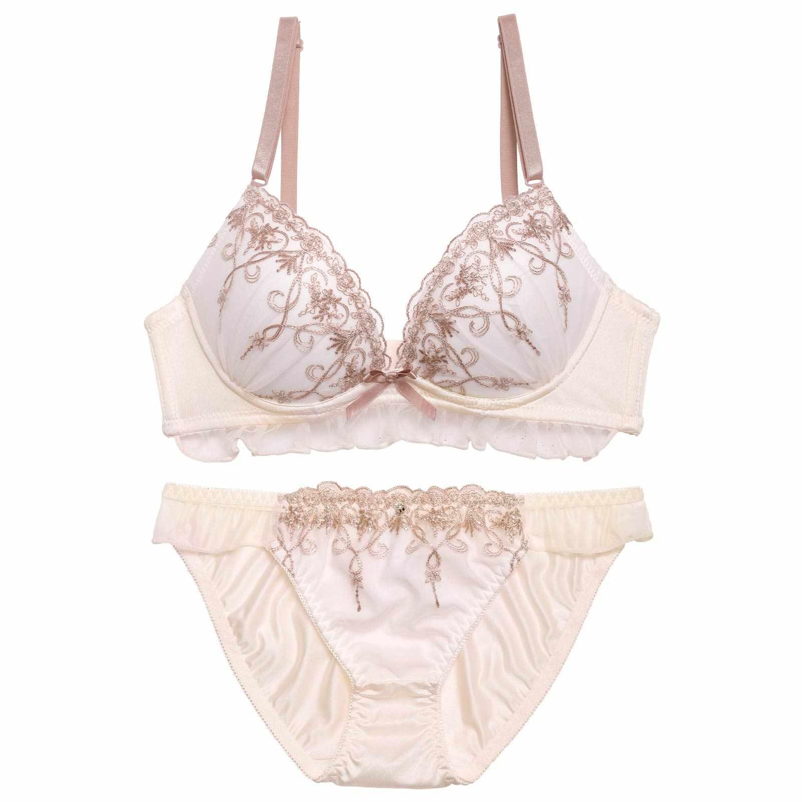 フリルチュールダマスクハートブラジャー&フルバックショーツ - 【公式】247Lingerie