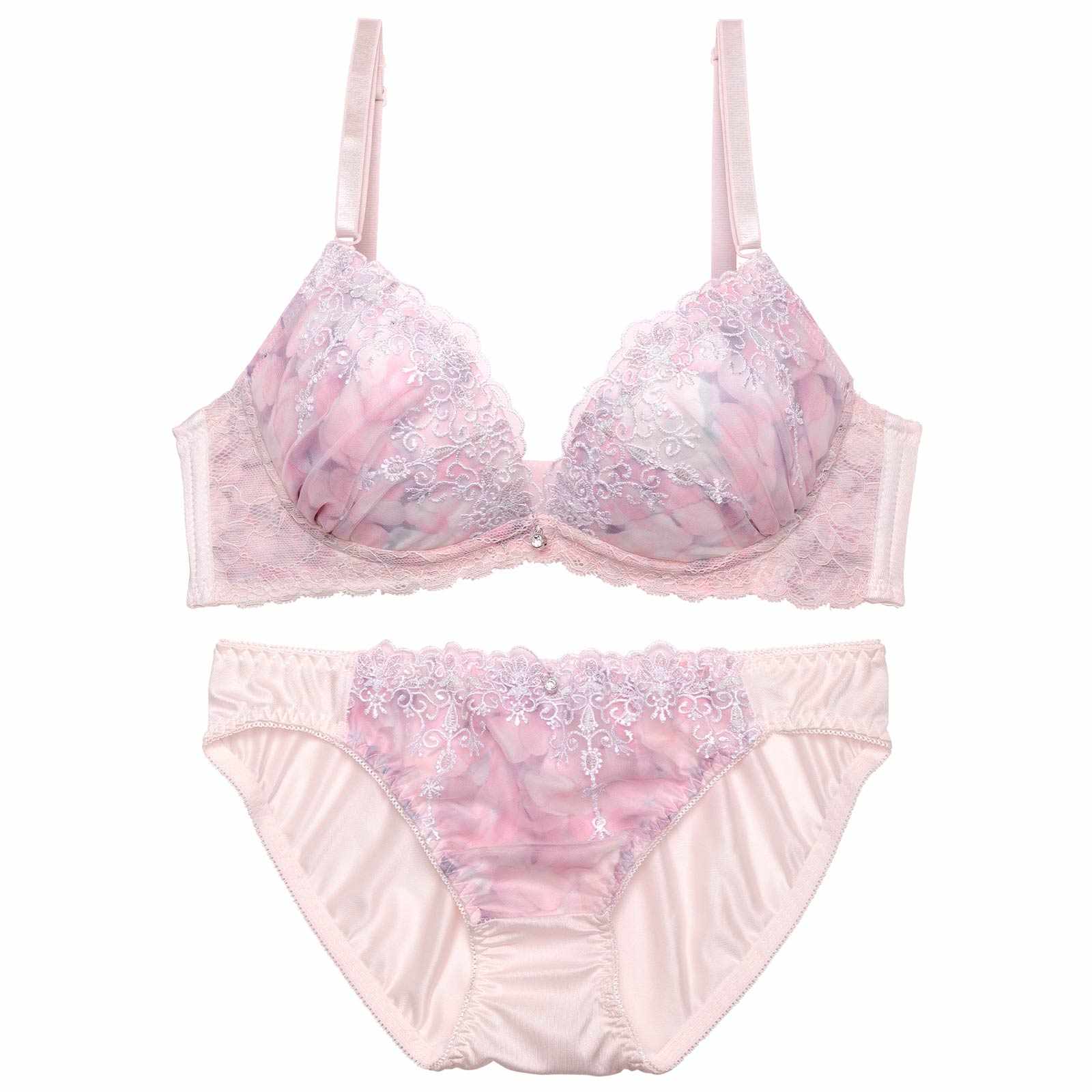 パステルマーブルエンブロイダリーブラジャー&フルバックショーツ