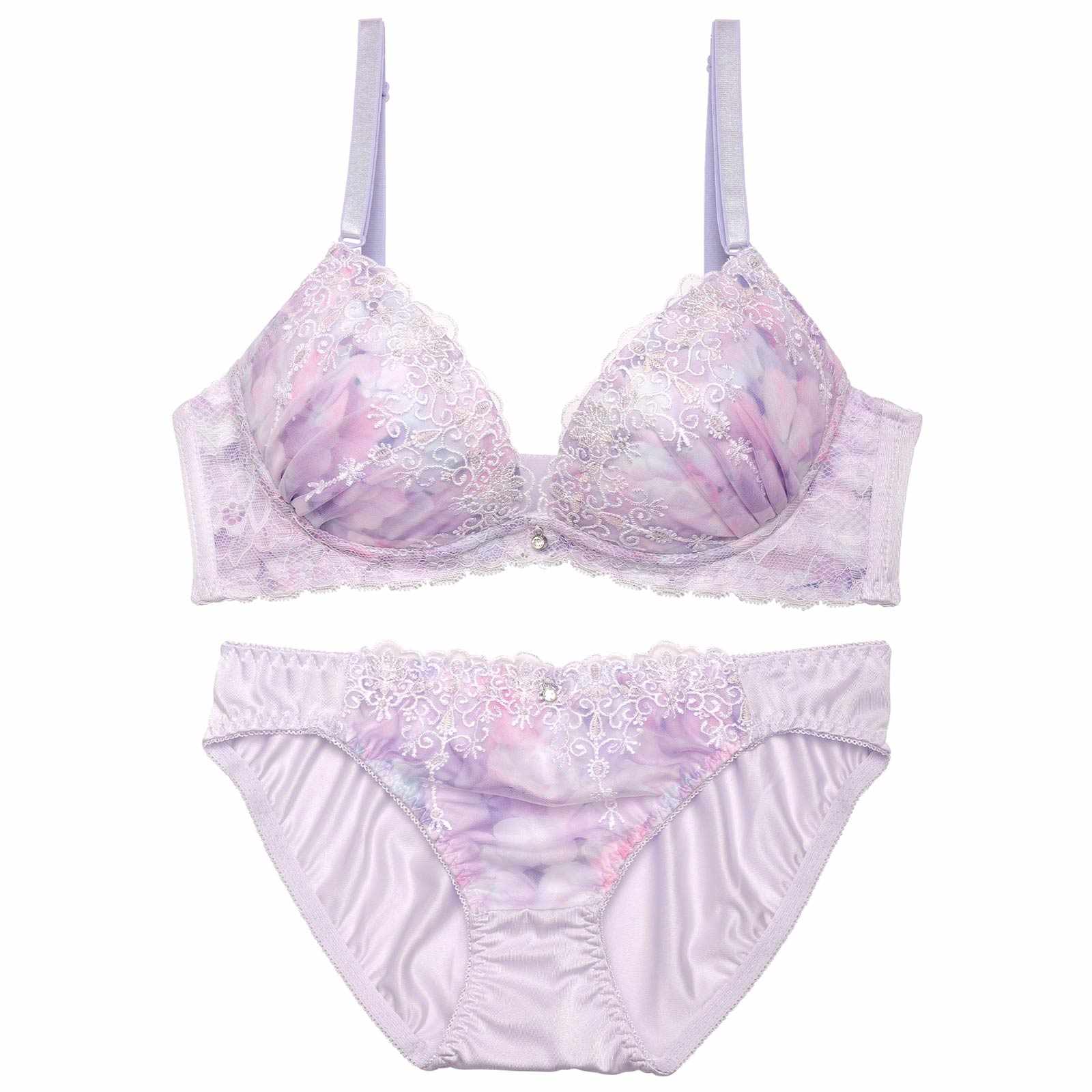 パステルマーブルエンブロイダリーブラジャー&フルバックショーツ