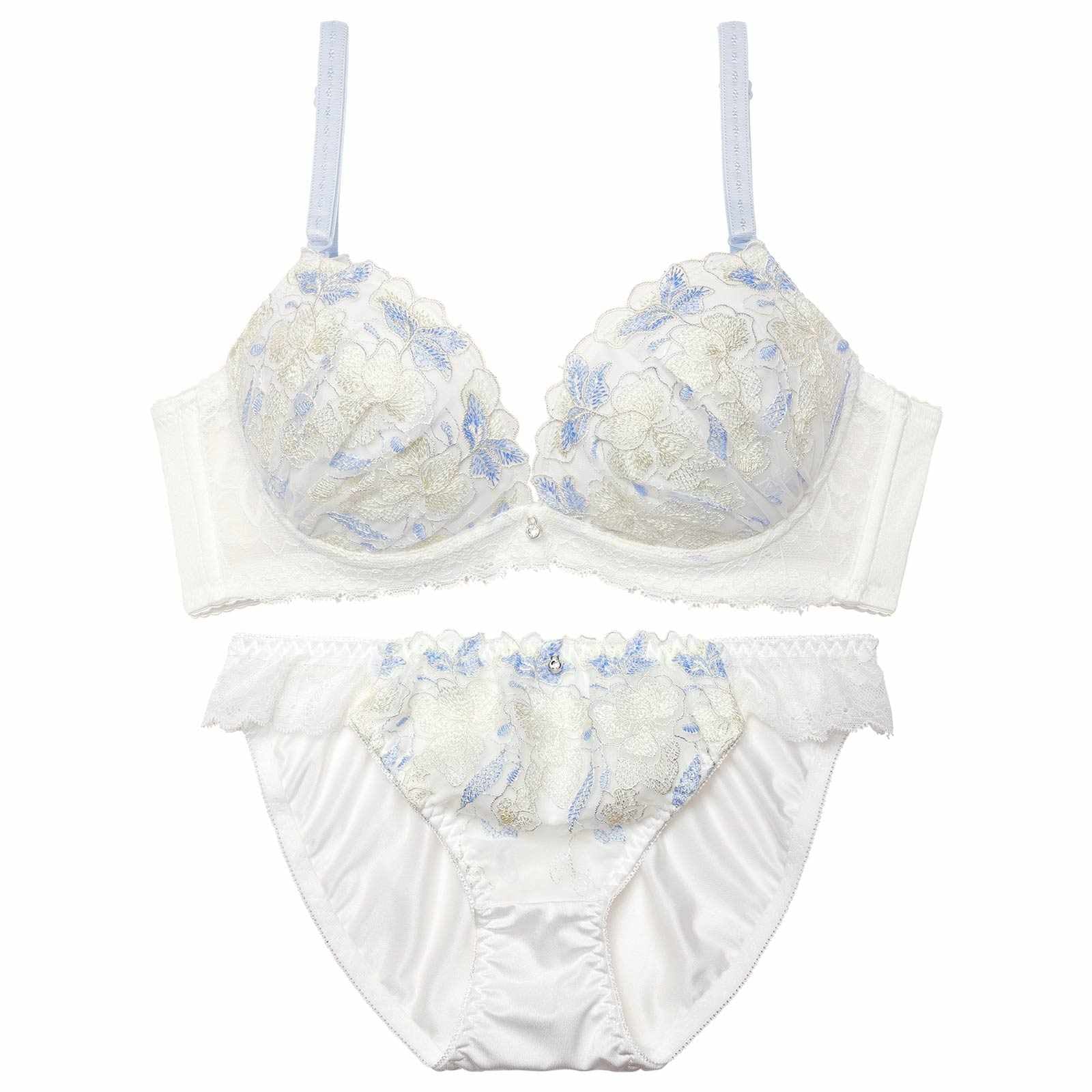 フェミニンレースフルール育乳脇高ブラジャー&フルバックショーツ