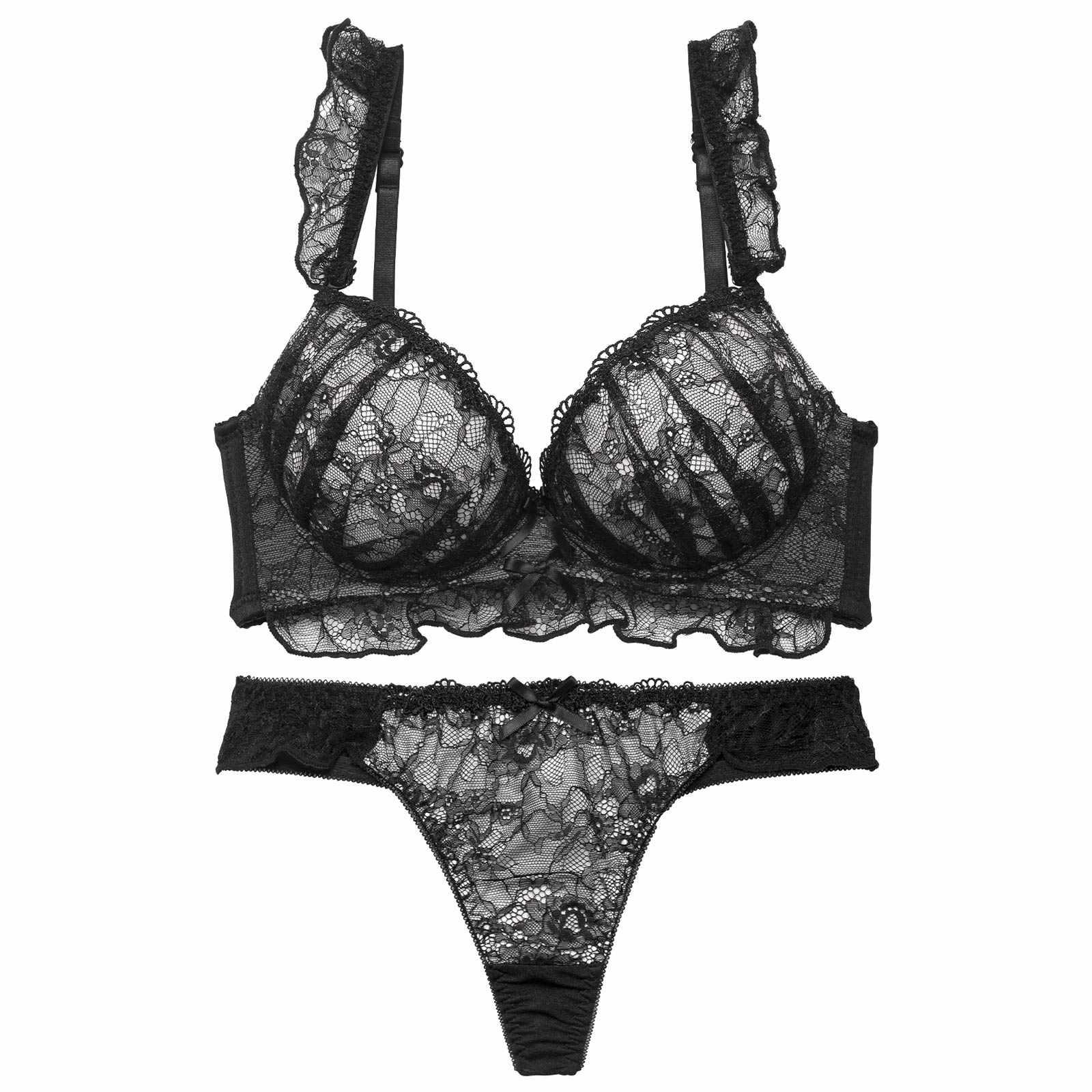 12/12再販!ディープフリルレーシィ育乳脇高ブラジャー&Tバックショーツ - 【公式】247Lingerie