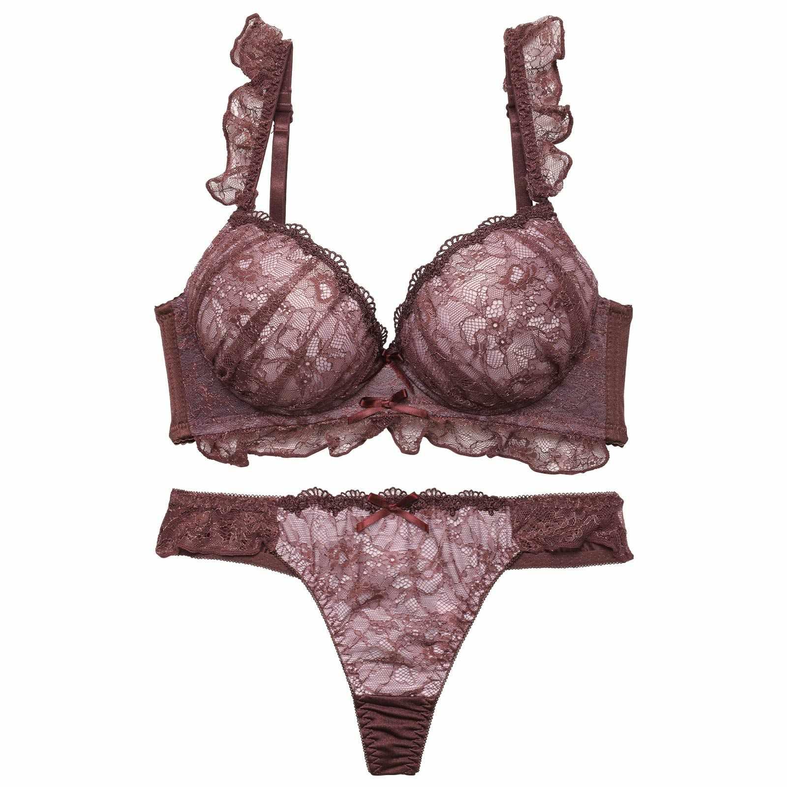 12/12再販!ディープフリルレーシィ育乳脇高ブラジャー&Tバックショーツ - 【公式】247Lingerie
