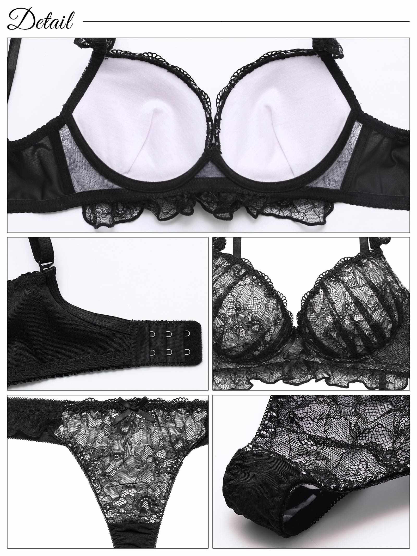 12/12再販!ディープフリルレーシィ育乳脇高ブラジャー&Tバックショーツ - 【公式】247Lingerie