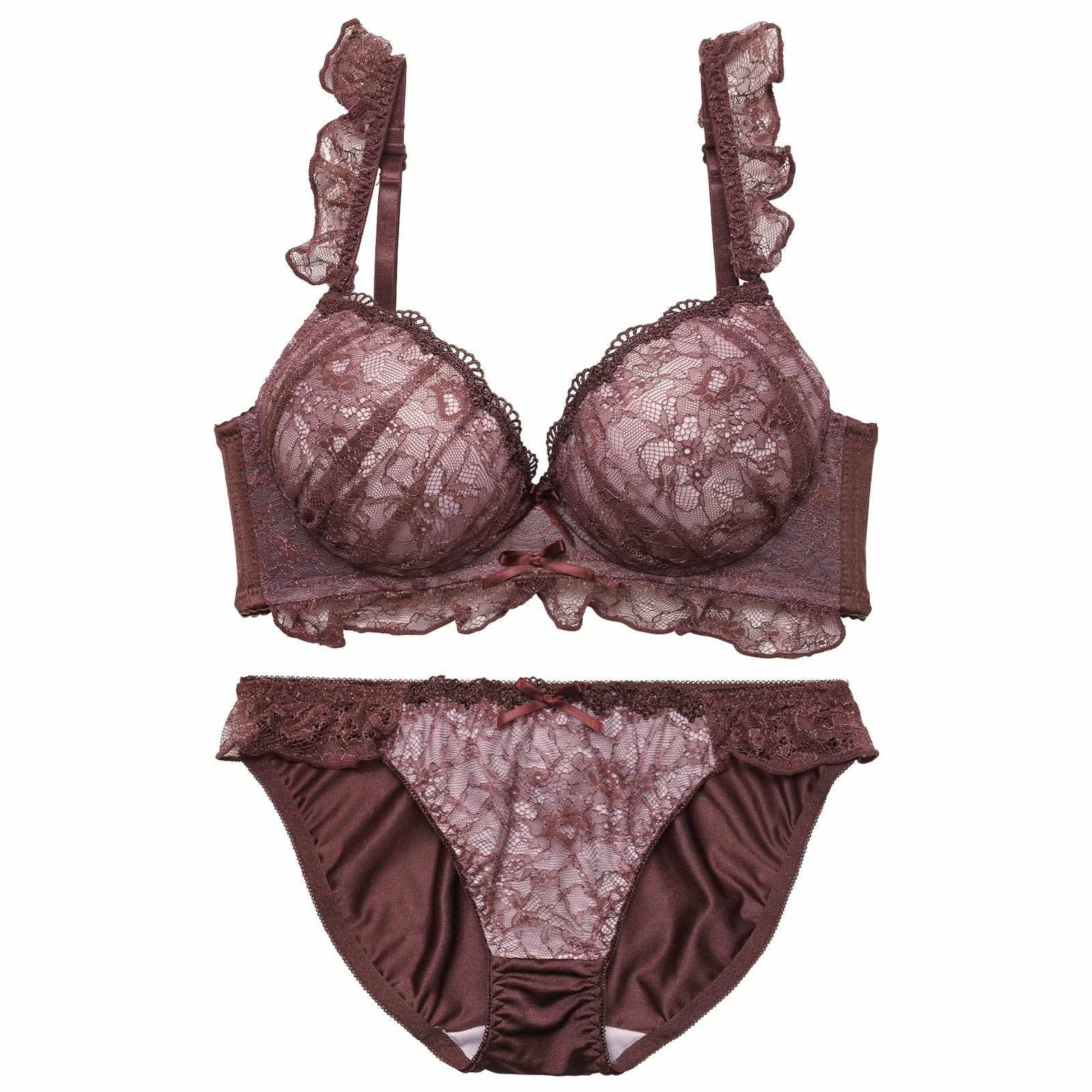 12/12再販!【EFサイズ】ディープフリルレーシィ育乳脇高ブラジャー&フルバックショーツ - 【公式】247Lingerie
