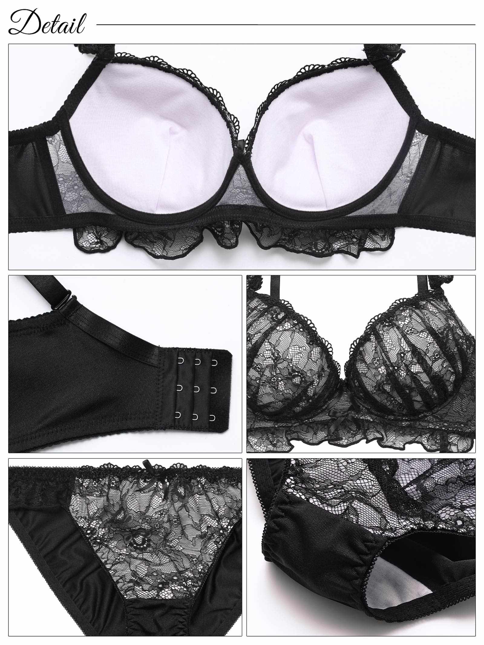 3/7新作!【EFサイズ】ディープフリルレーシィ育乳脇高ブラジャー&フルバックショーツ