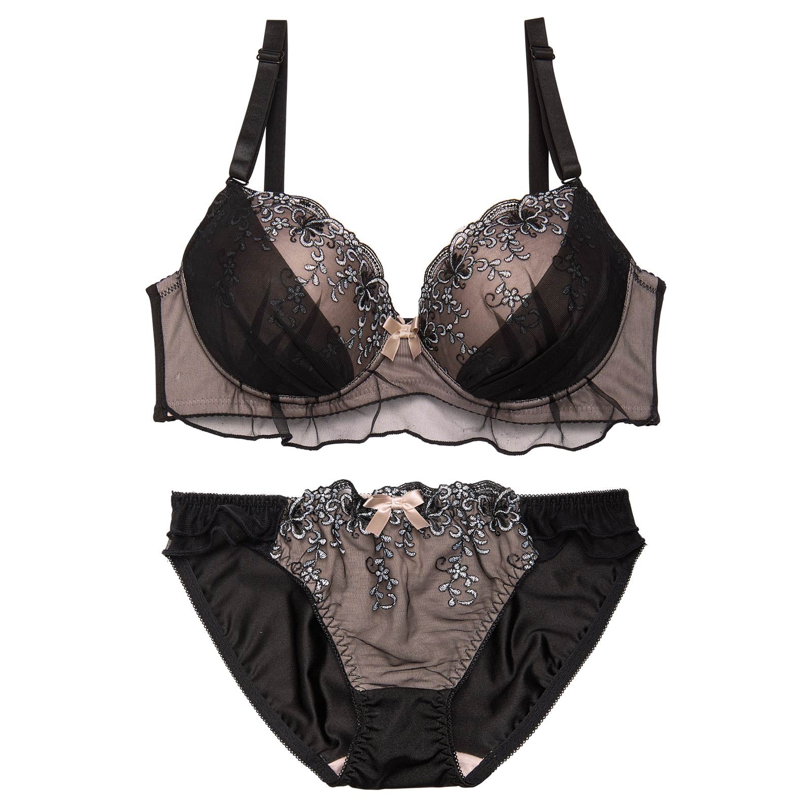 【かとゆり着用】【EFサイズ】トワイライトブルームフリルブラジャー&フルバックショーツ