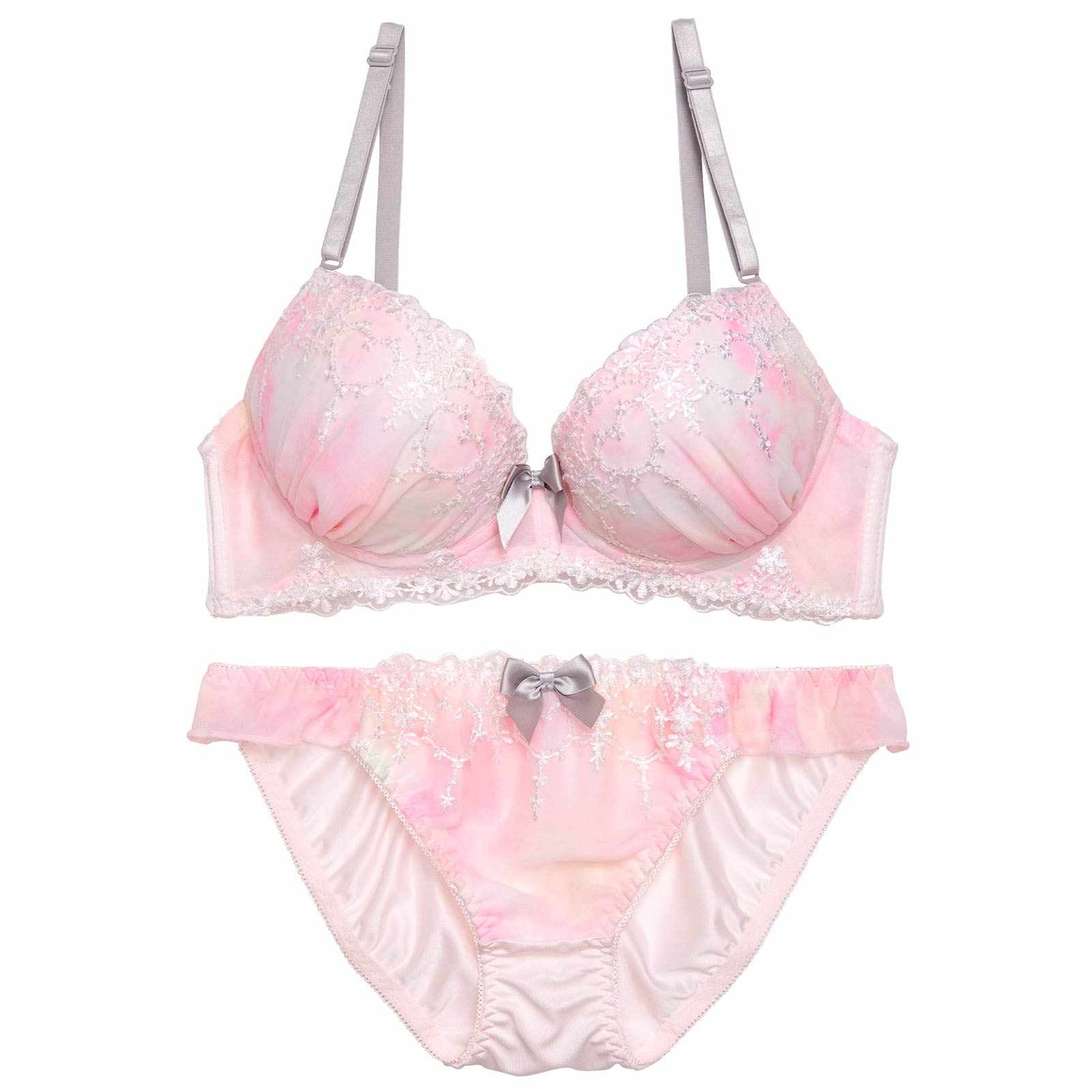 パステルファンシーハートブラジャー&フルバックショーツ