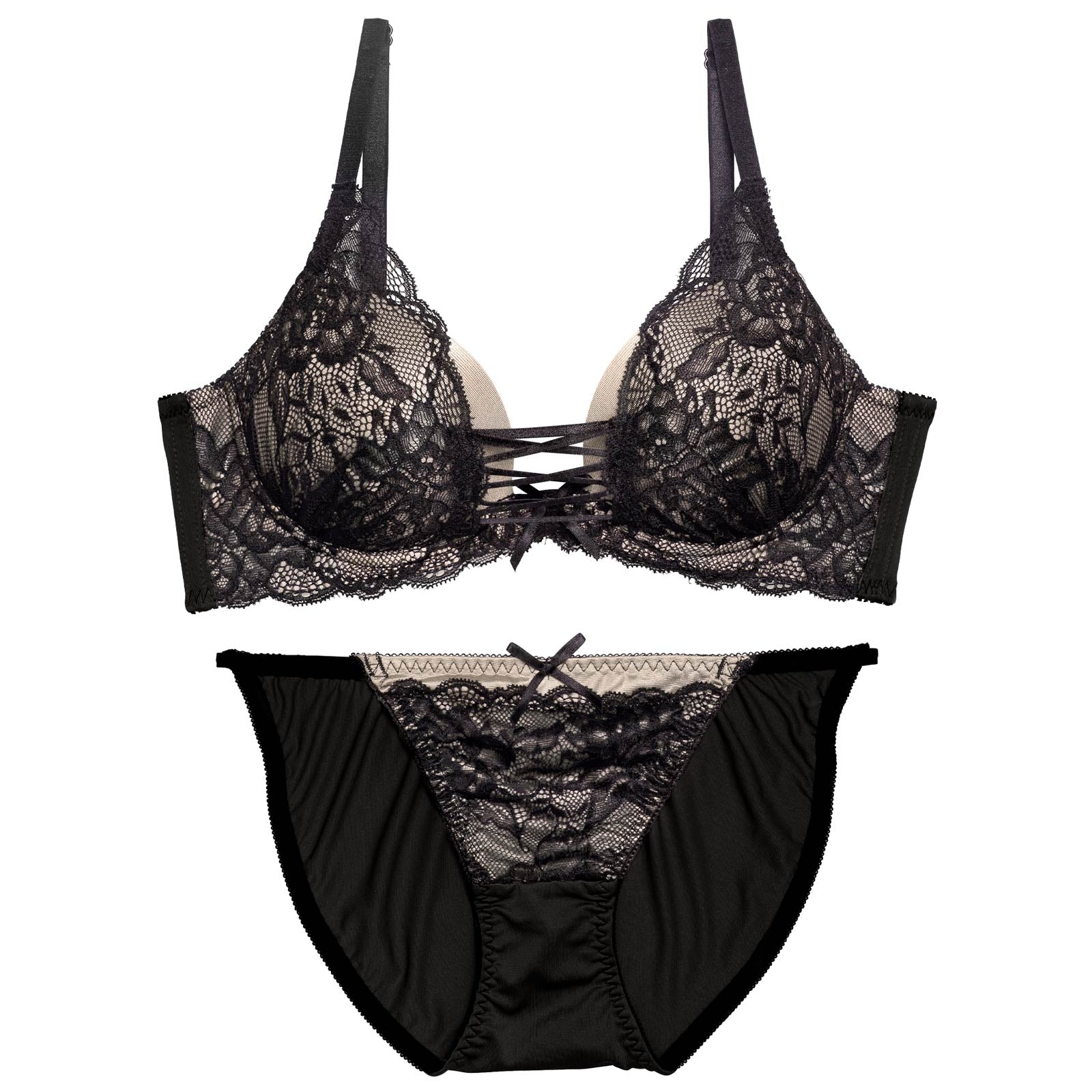 マーベラスシアーレースアップ育乳脇高ブラジャー&フルバックショーツ