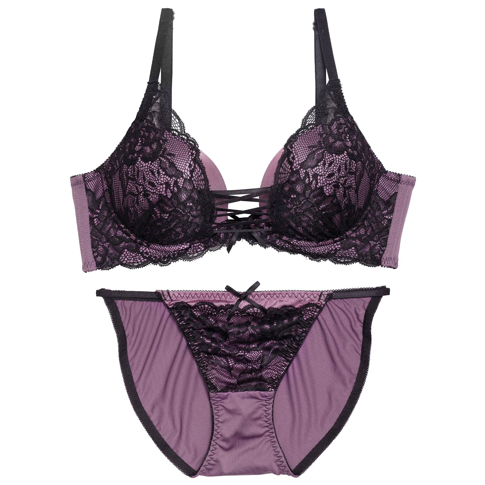マーベラスシアーレースアップ育乳脇高ブラジャー&フルバックショーツ