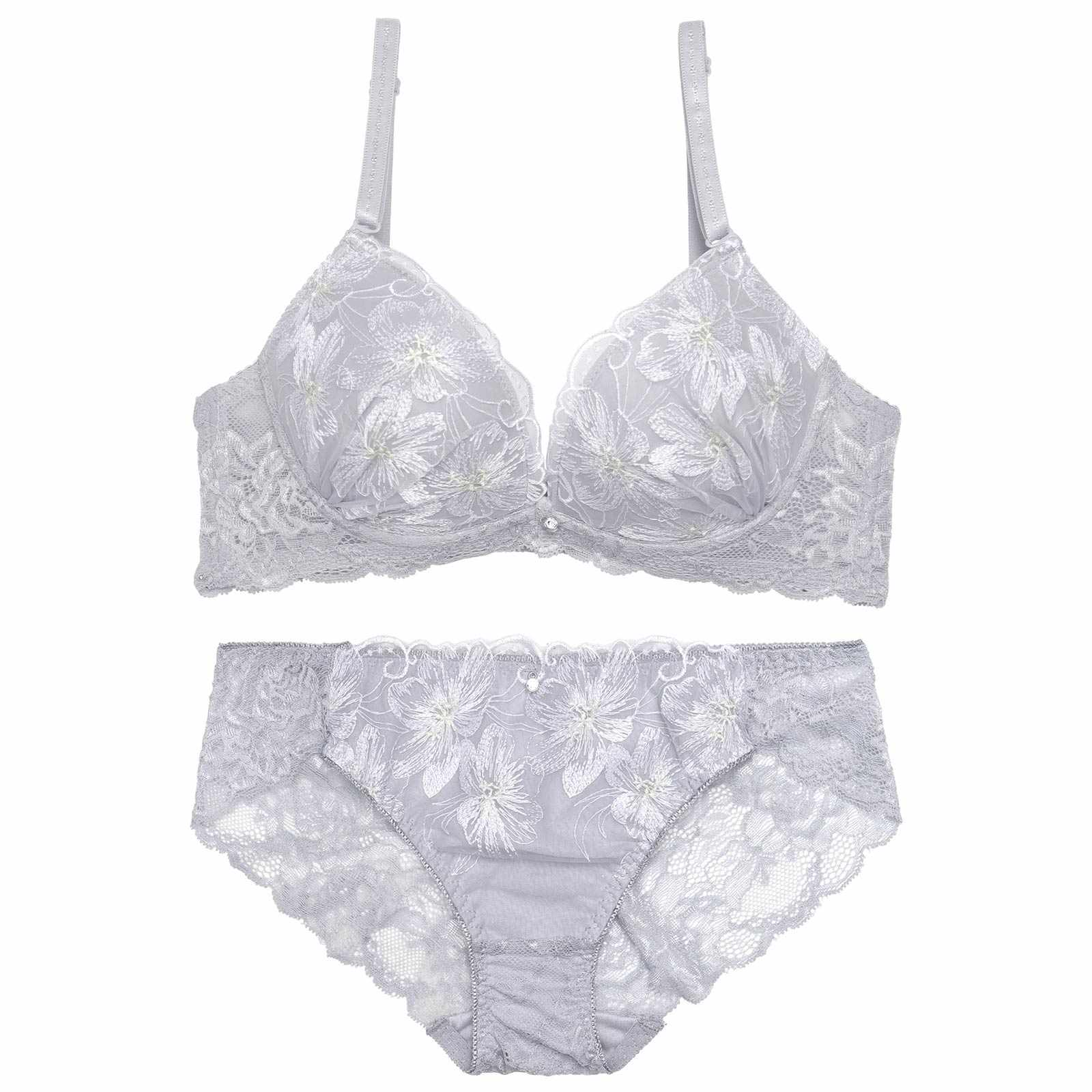 ブリリアントペールフラワーブラジャー&バック透けフルバックショーツ