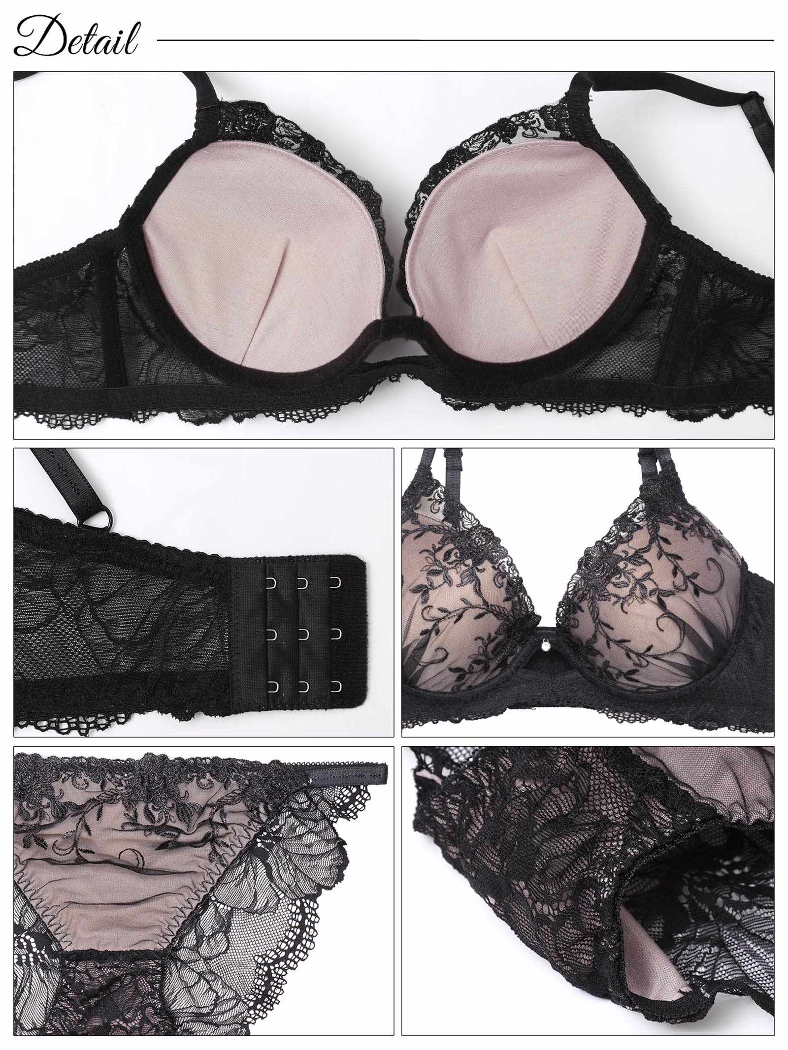 2/17新作!【三上悠亜着用】グリッターアイビーエンブロイダリー育乳脇高ブラジャー&バック透けフルバックショーツ