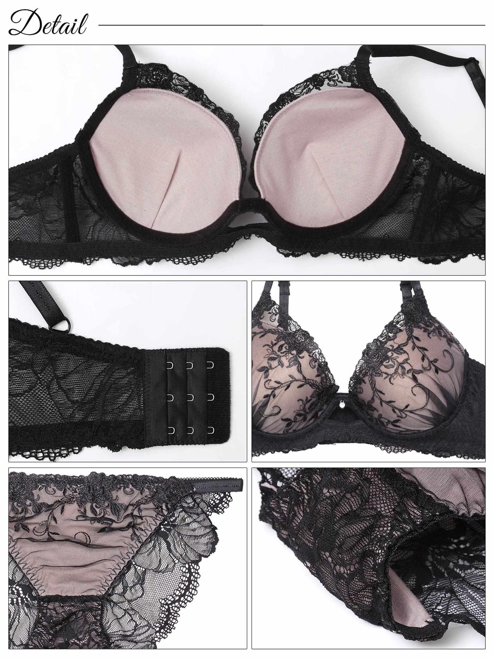 【三上悠亜着用】グリッターアイビーエンブロイダリー育乳脇高ブラジャー&バック透けフルバックショーツ - 【公式】247Lingerie