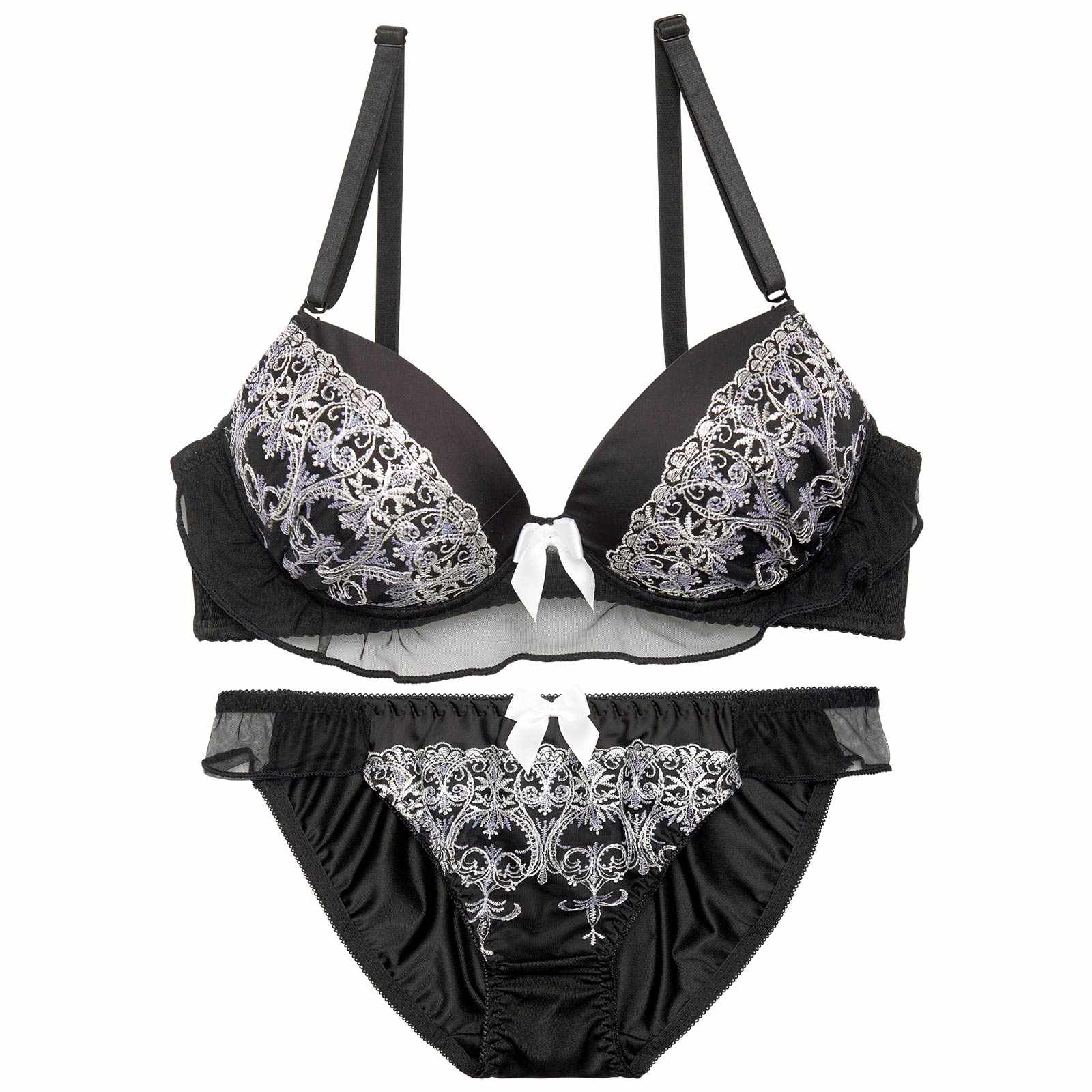 ボタニカルエンブロイダリーフリルブラジャー&フルバックショーツ