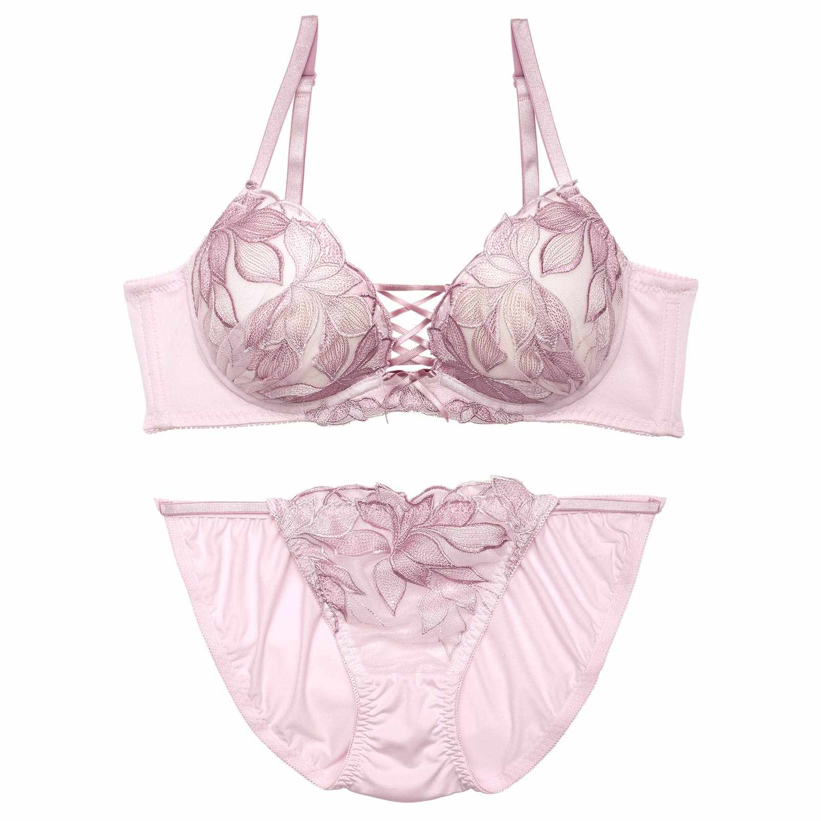 ボタニカルリボンレースアップ育乳脇高ブラジャー&フルバックショーツ