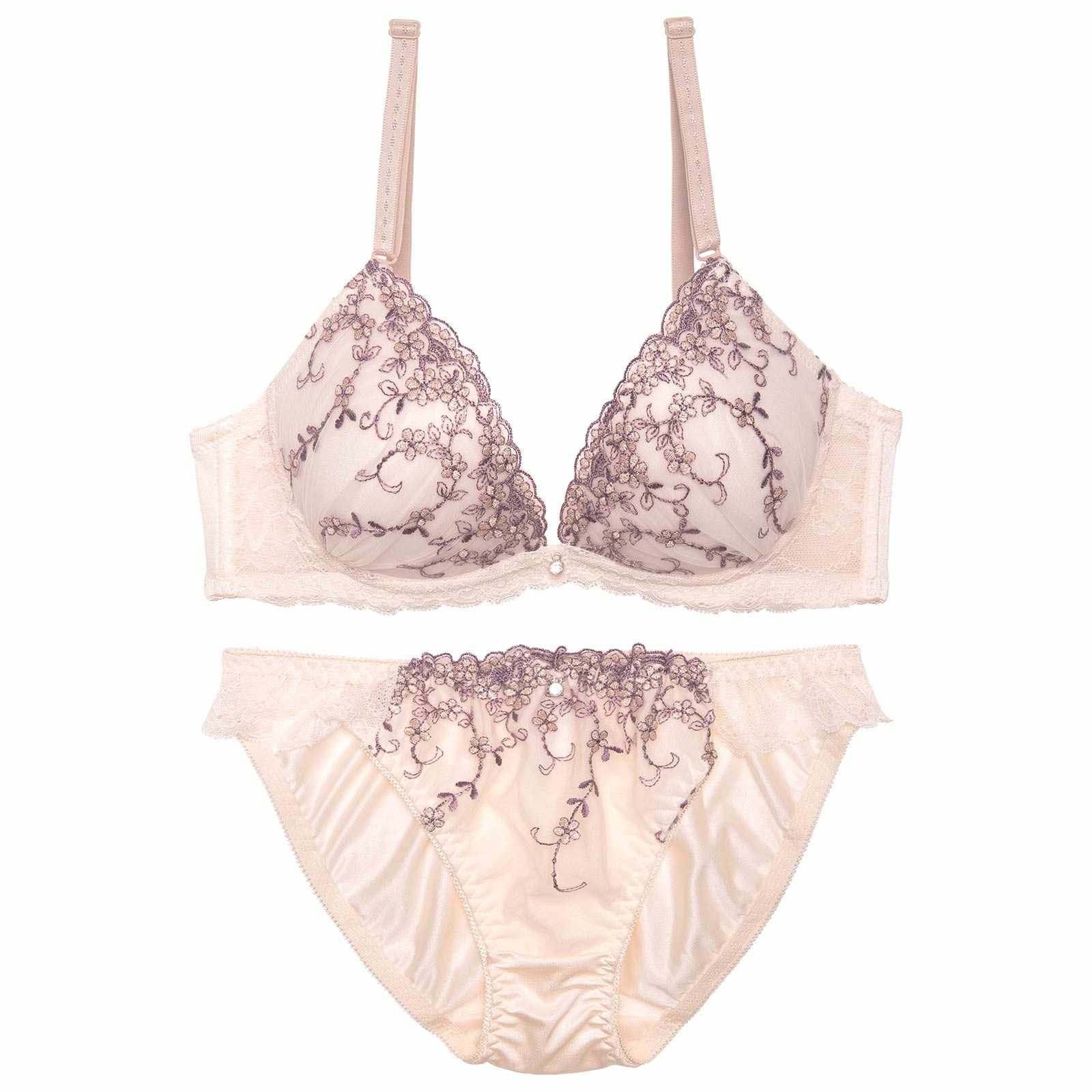 フェミニンシャイニーブロッサムブラジャー&フルバックショーツ