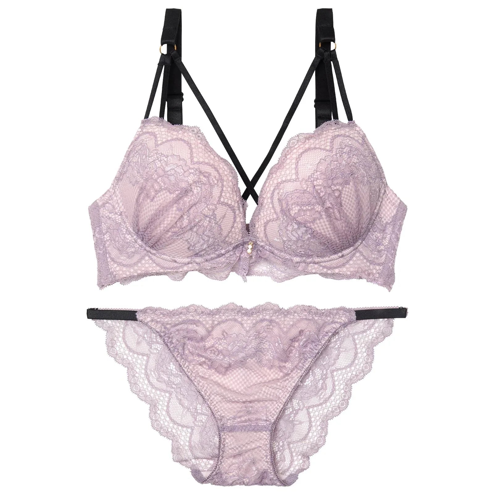 【かとゆり着用】ロマンティックスカラップコードブラジャー&バック透けフルバックショーツ - 【公式】247Lingerie