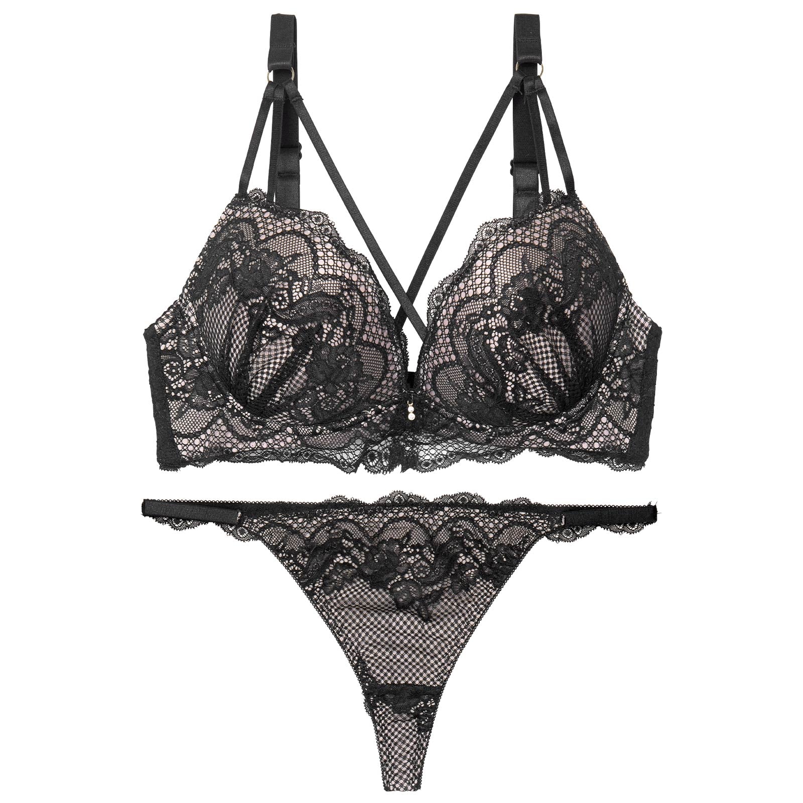 【かとゆり着用】ロマンティックスカラップコードブラジャー&バック透けTバックショーツ