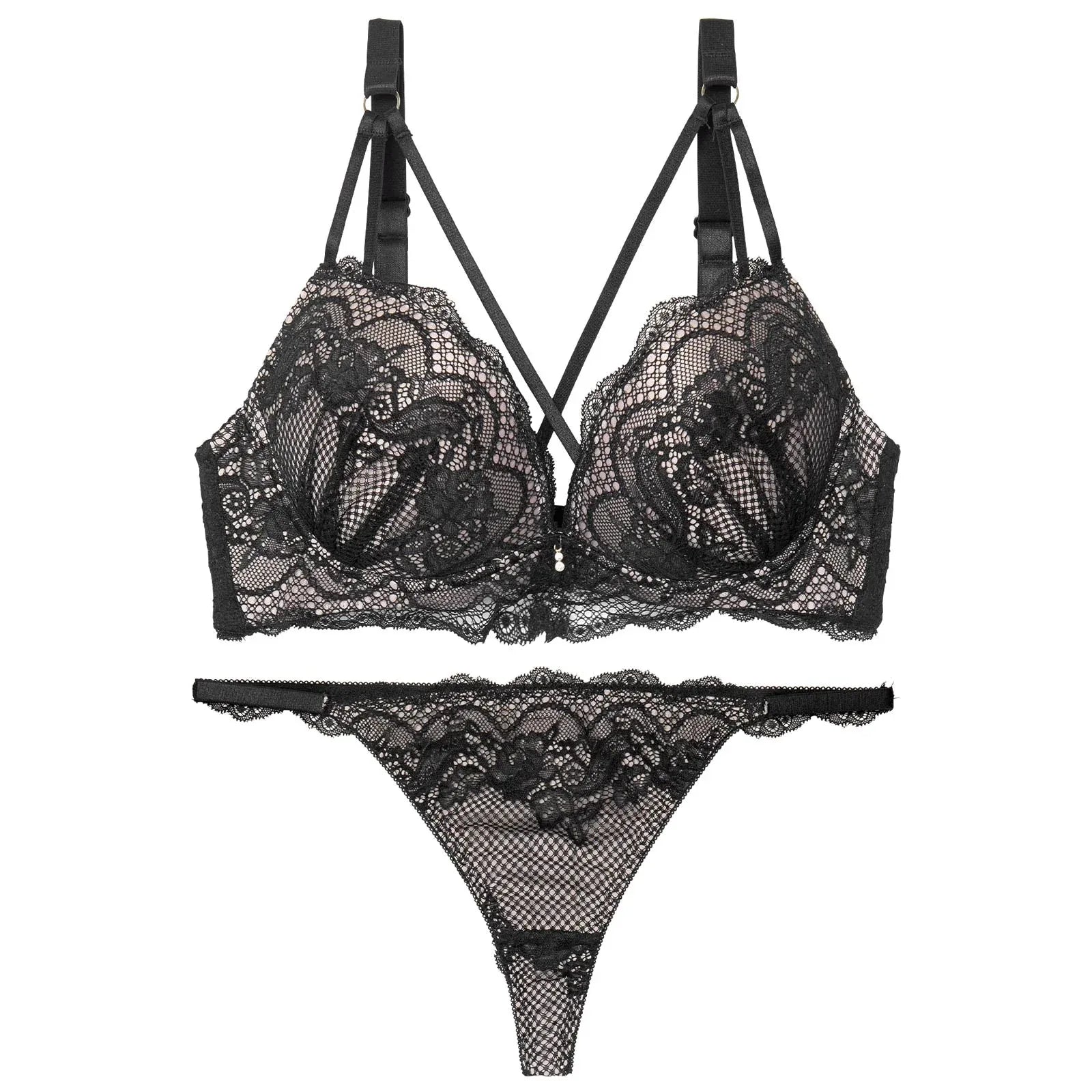 【かとゆり着用】ロマンティックスカラップコードブラジャー&バック透けTバックショーツ - 【公式】247Lingerie