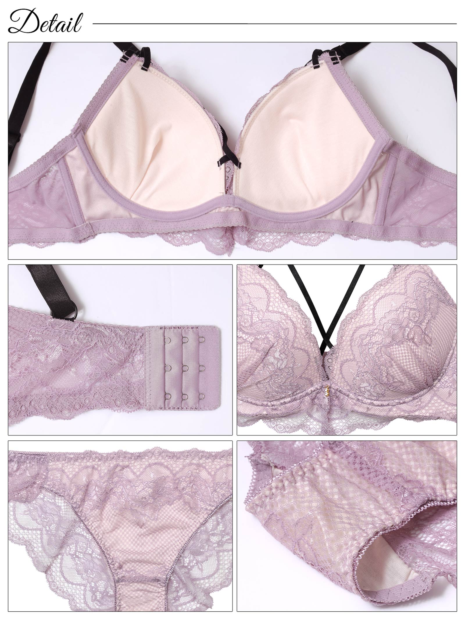 4/16新作!【EFサイズ】ロマンティックスカラップコードブラジャー&バック透けフルバックショーツ