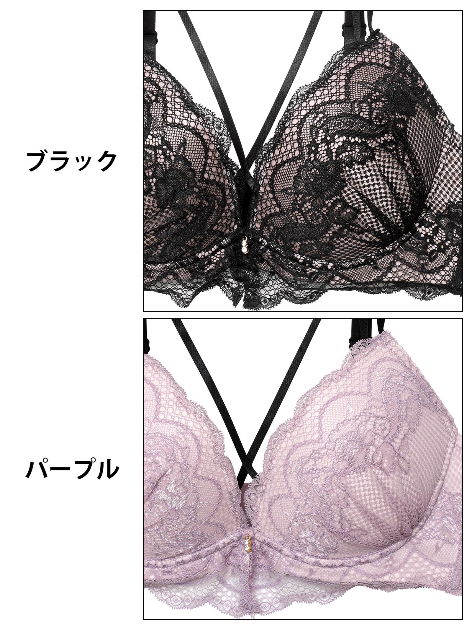 4/16新作!【EFサイズ】ロマンティックスカラップコードブラジャー&バック透けフルバックショーツ