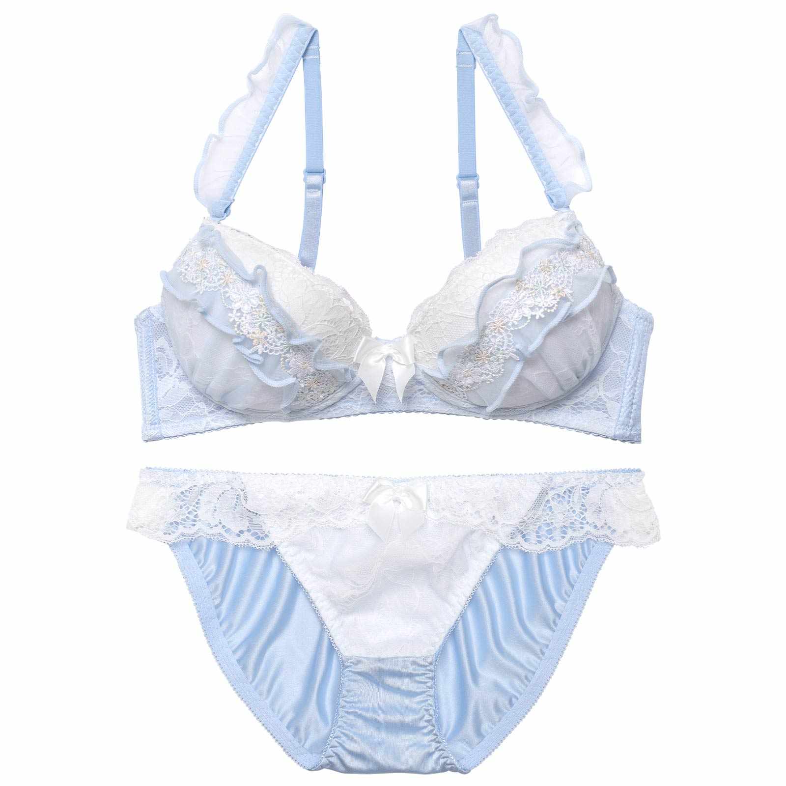 【ノンワイヤー】キューティフルーレットフリルブラジャー&フルバックショーツ