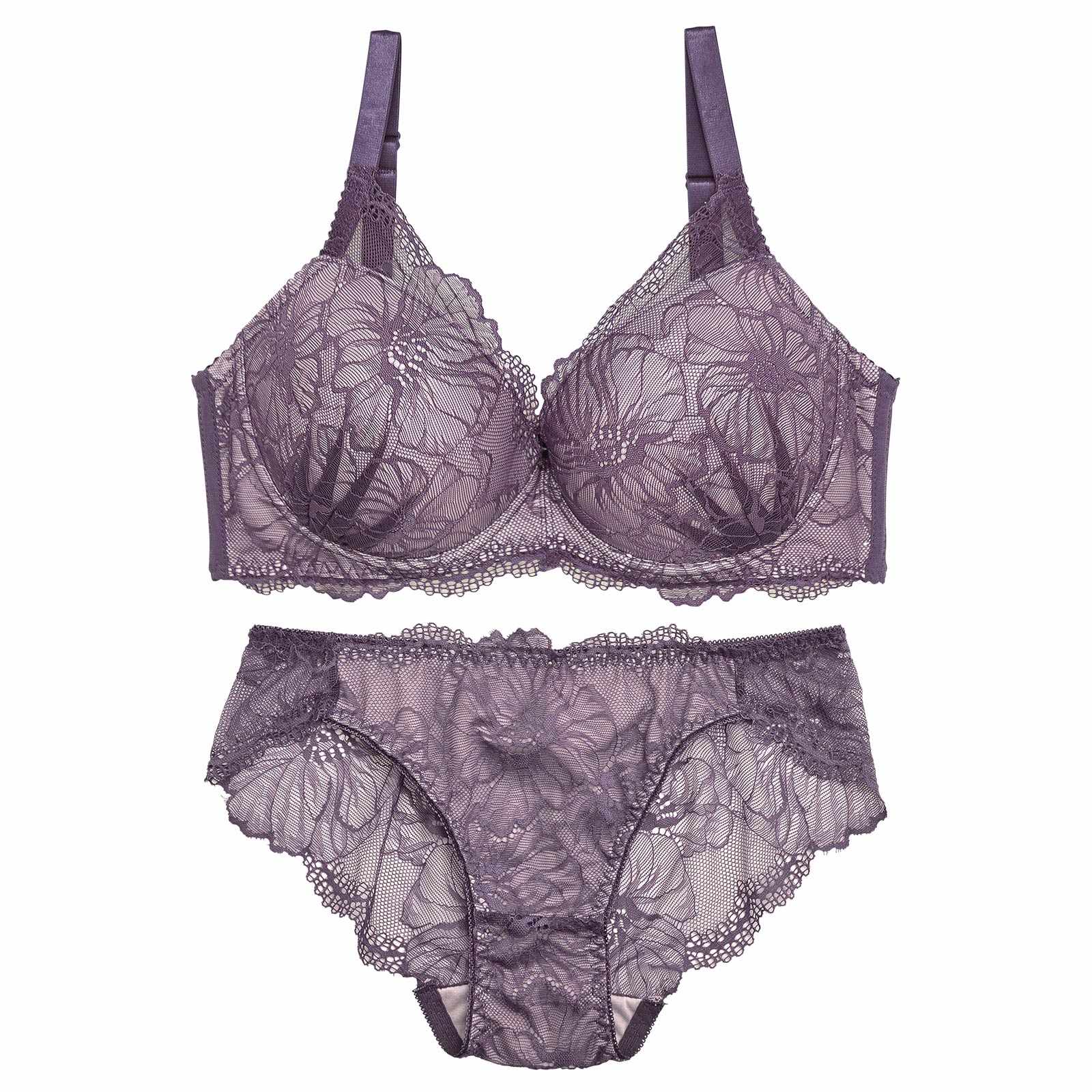 12/10再販!【三上悠亜着用】【EFサイズ】ラグジュアリーフラワーレース育乳脇高ブラジャー&バック透けフルバックショーツ