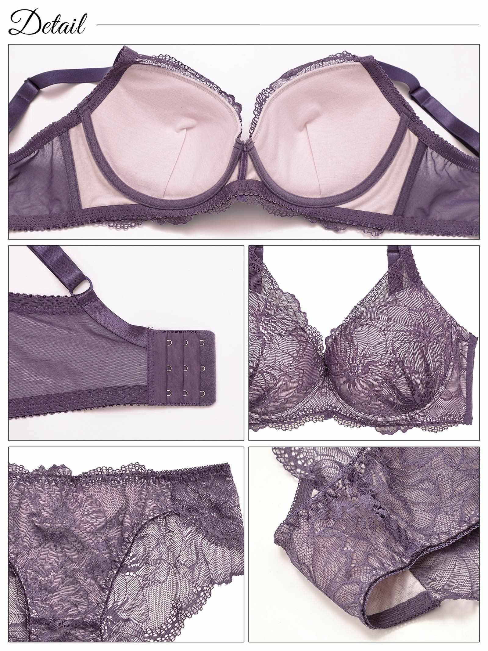 7/5再販!【三上悠亜着用】【EFサイズ】ラグジュアリーフラワーレース育乳脇高ブラジャー&バック透けフルバックショーツ